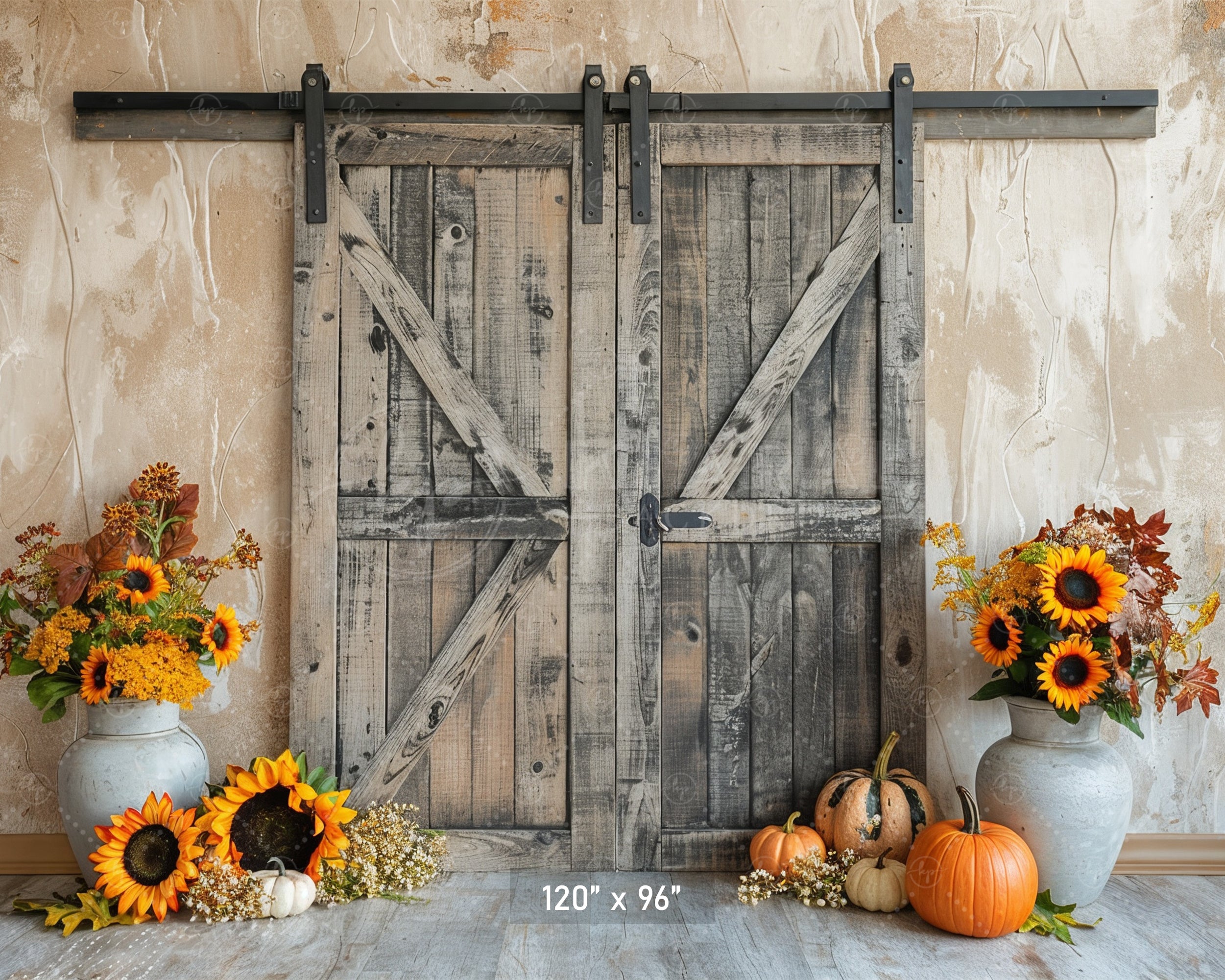 Rustic Barn Door Fall Harvest Backdrop
