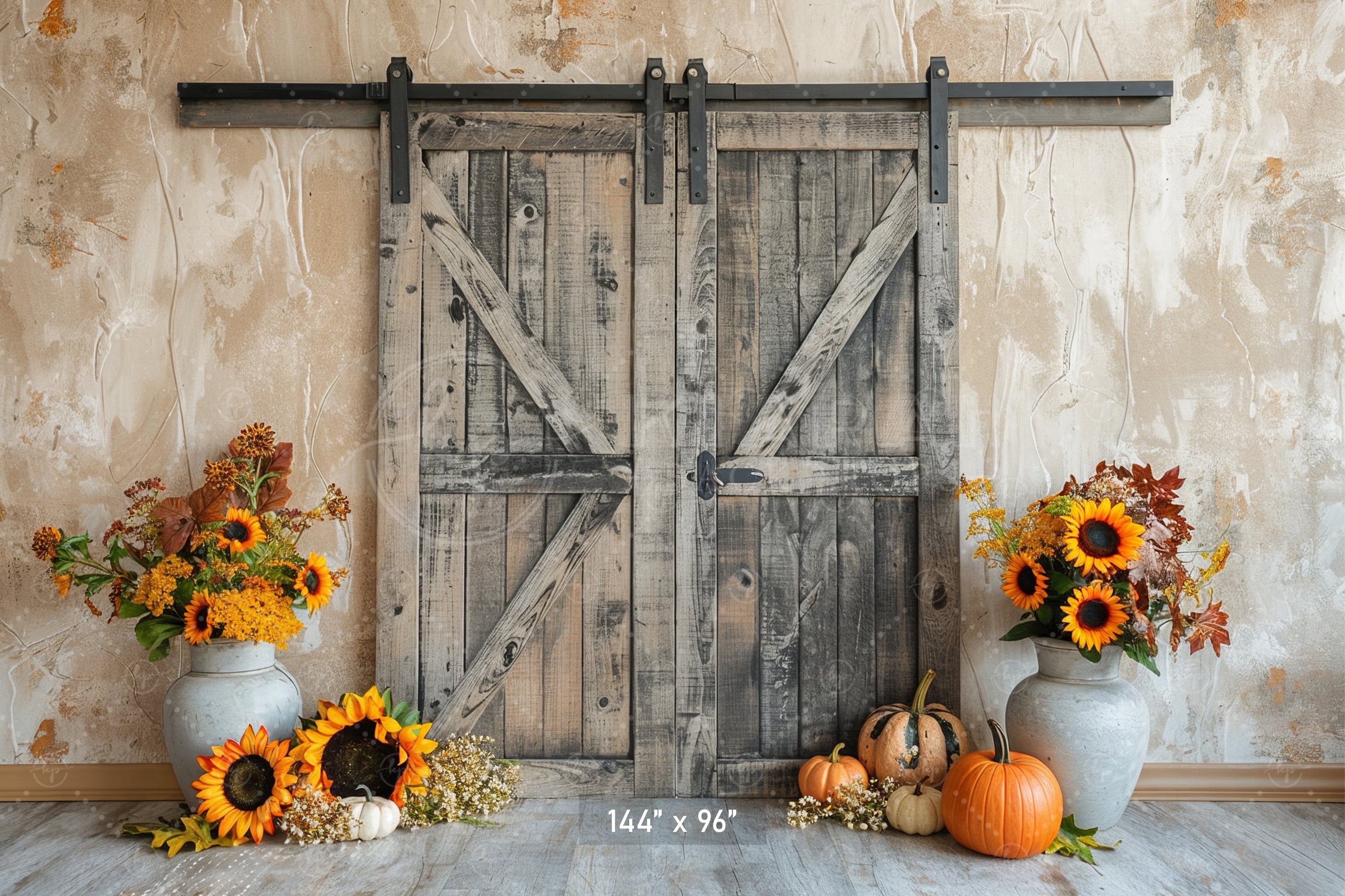 Rustic Barn Door Fall Harvest Backdrop