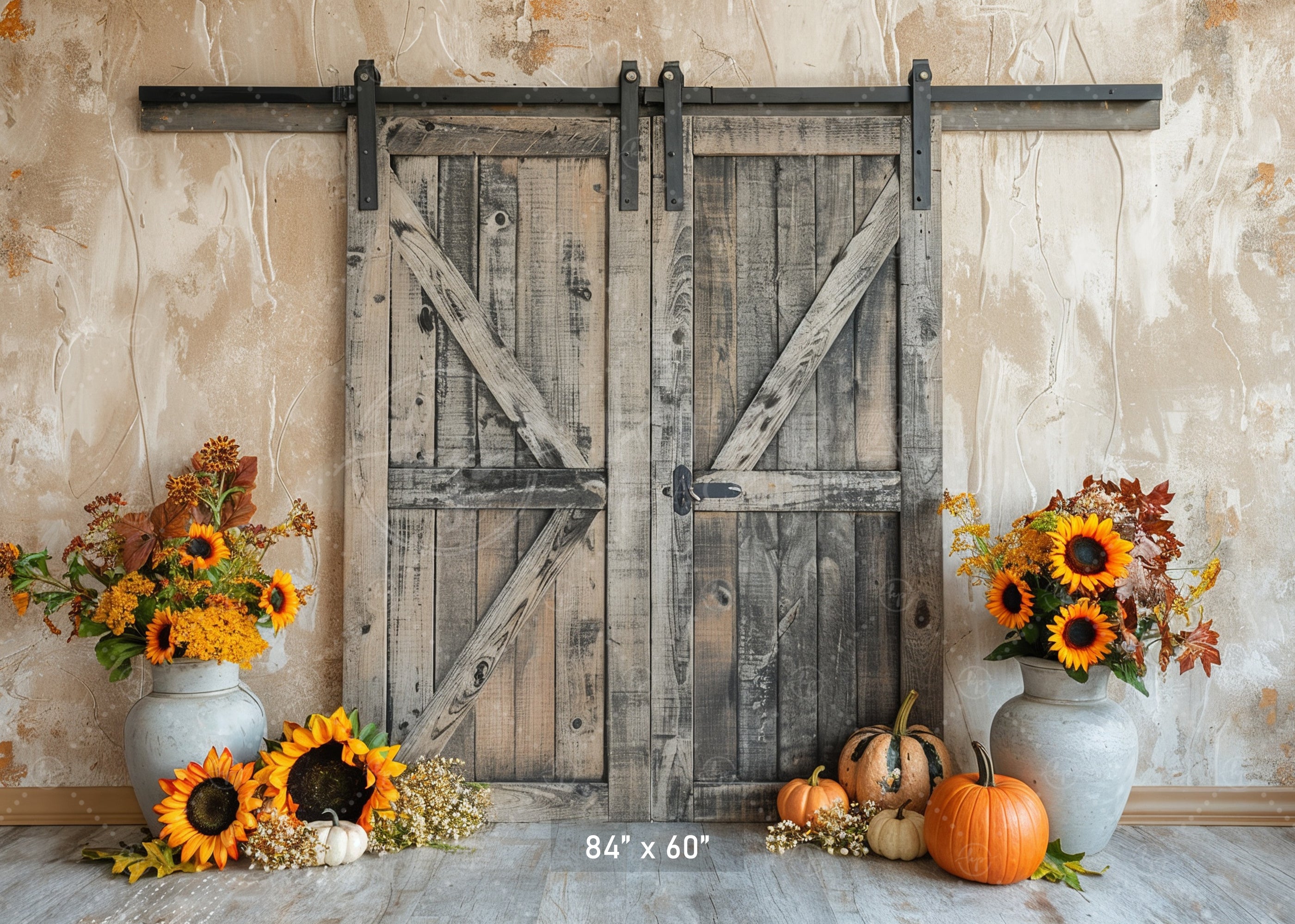 Rustic Barn Door Fall Harvest Backdrop