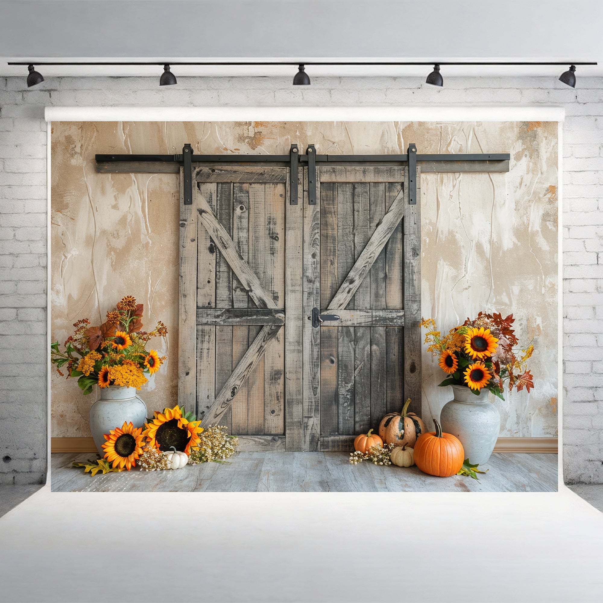 Rustic Barn Door Fall Harvest Backdrop