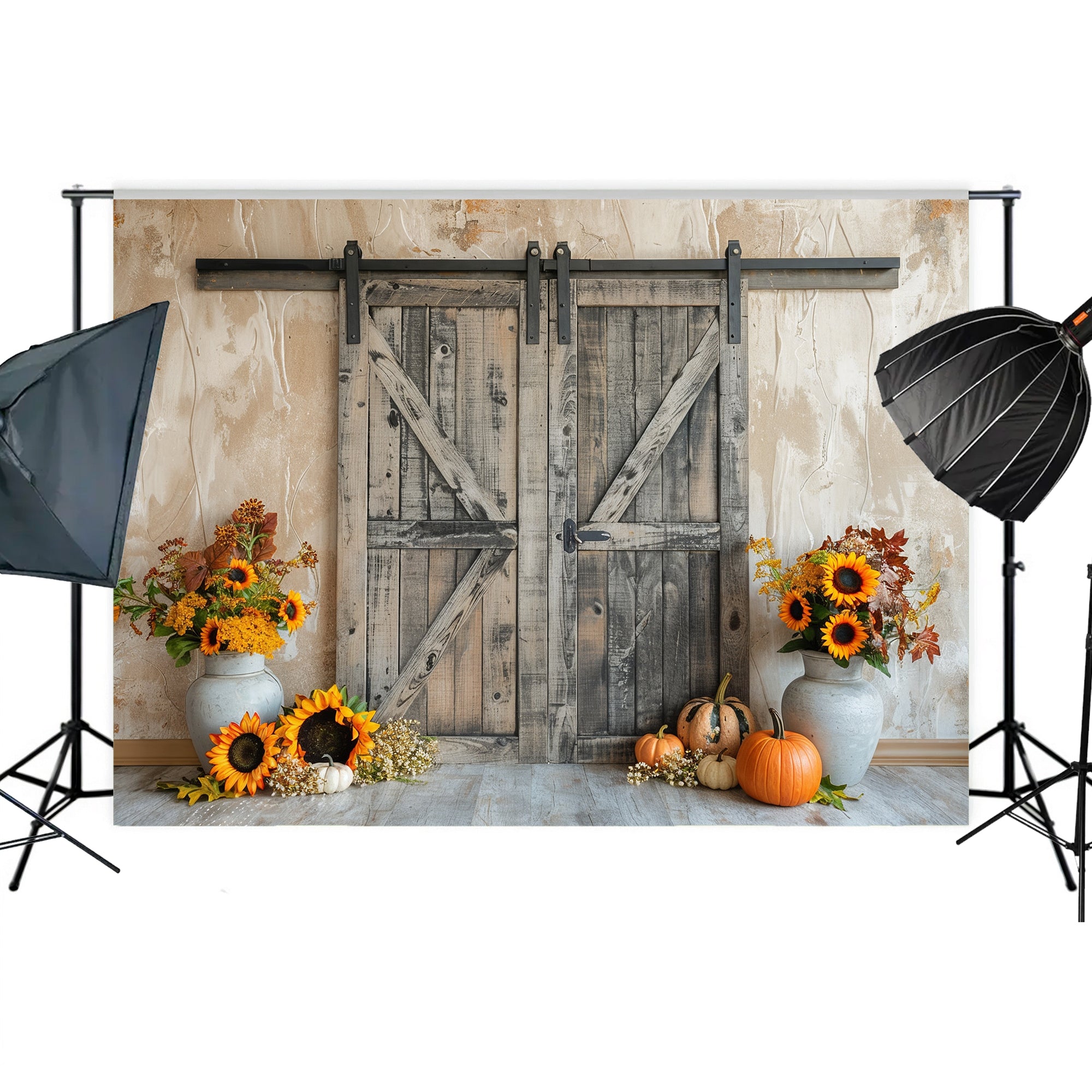 Rustic Barn Door Fall Harvest Backdrop