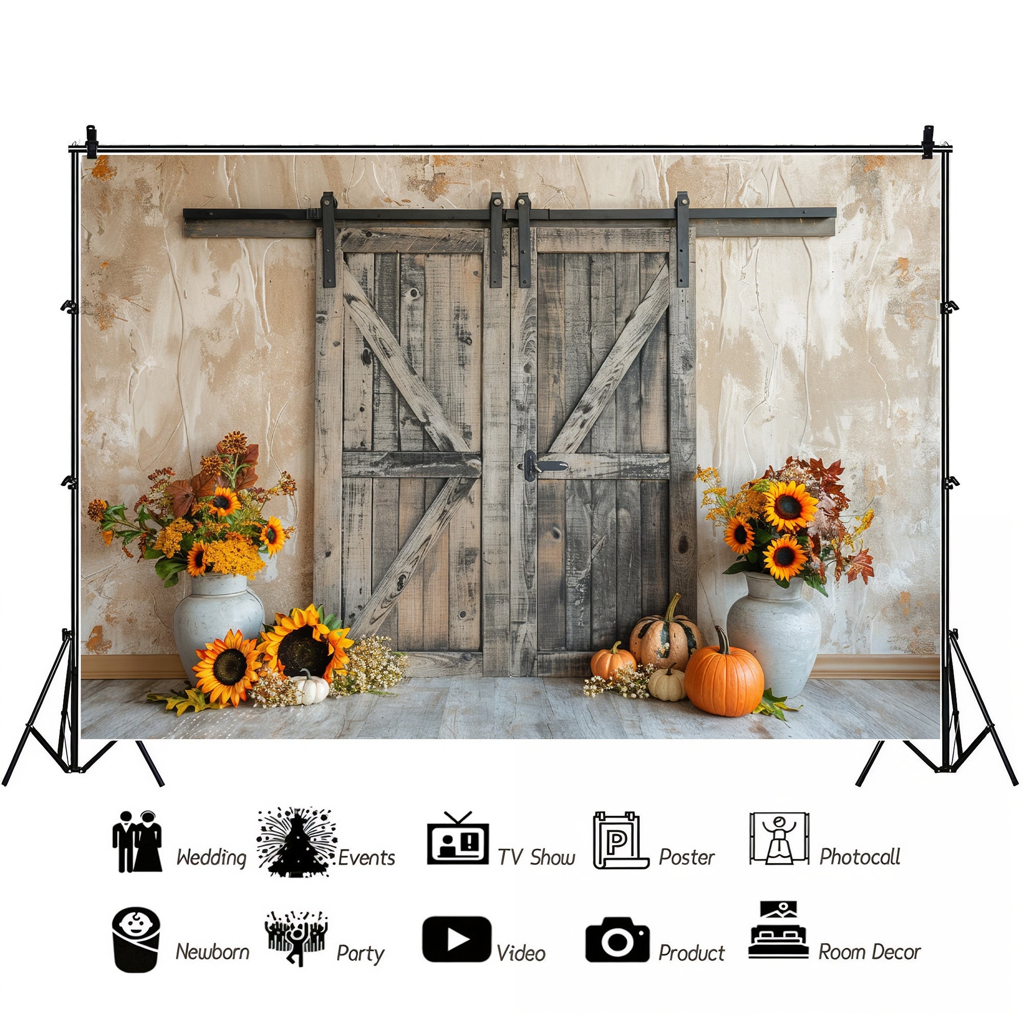 Rustic Barn Door Fall Harvest Backdrop