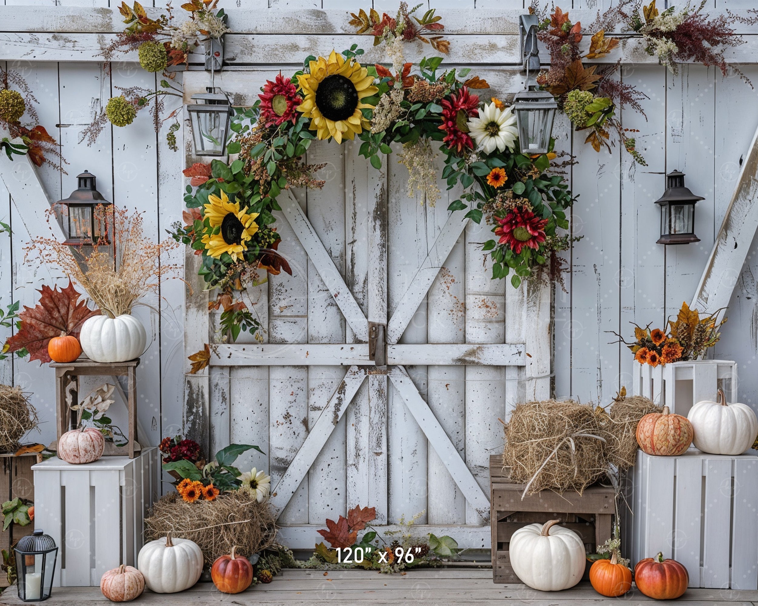 Autumn Farmhouse Barn Door Backdrop