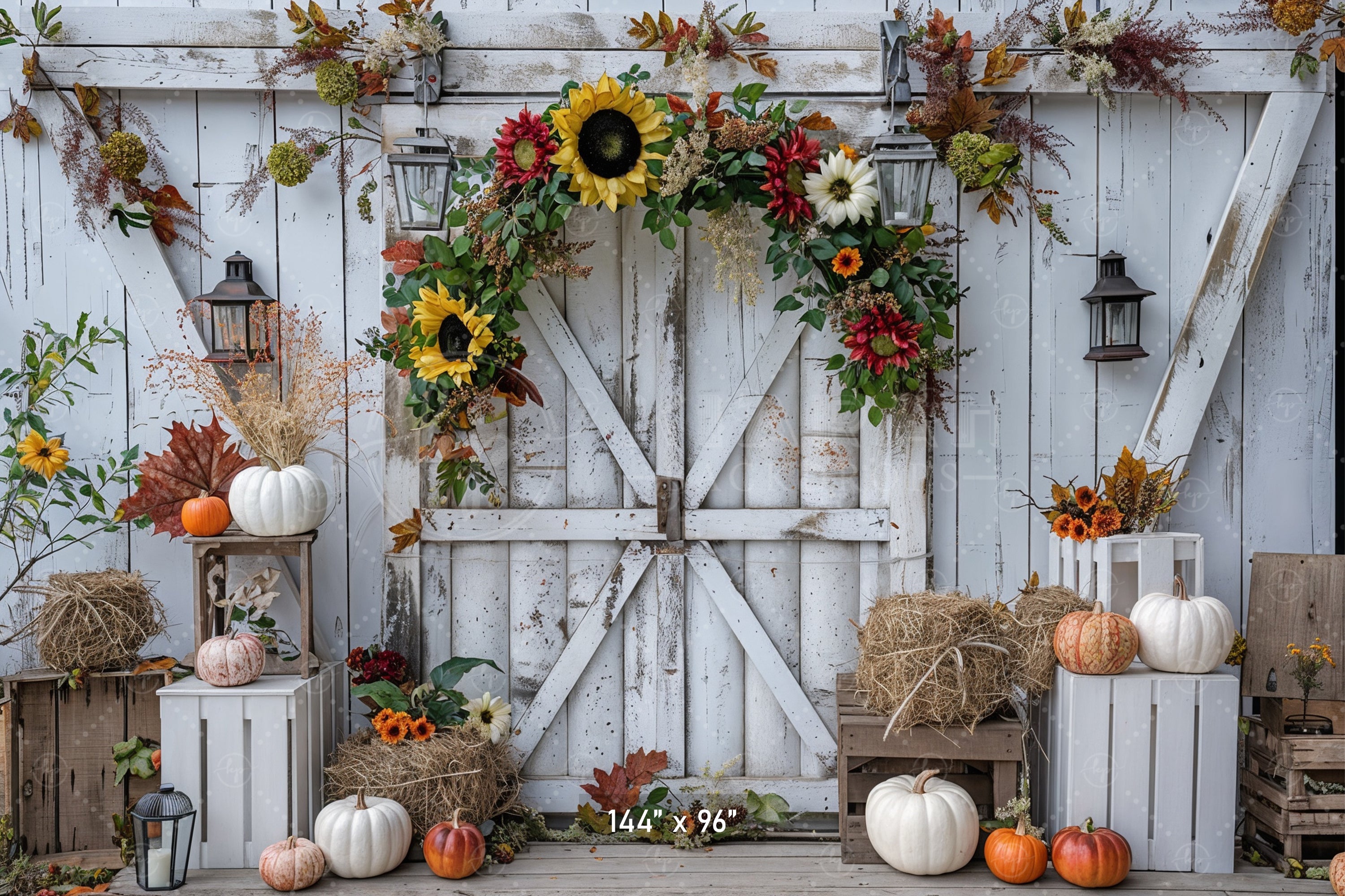 Autumn Farmhouse Barn Door Backdrop