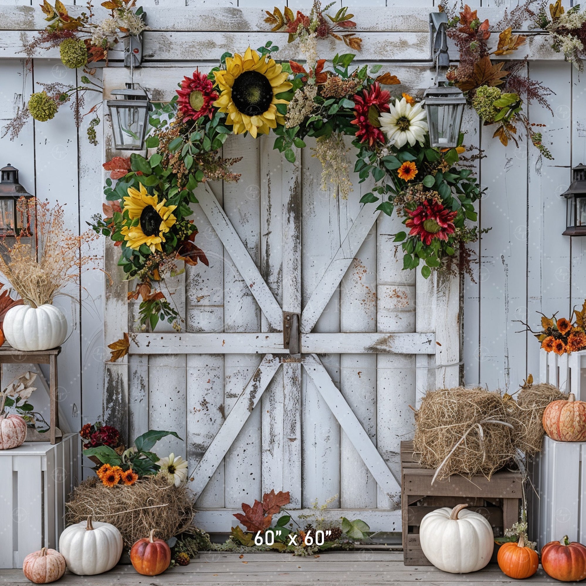 Autumn Farmhouse Barn Door Backdrop