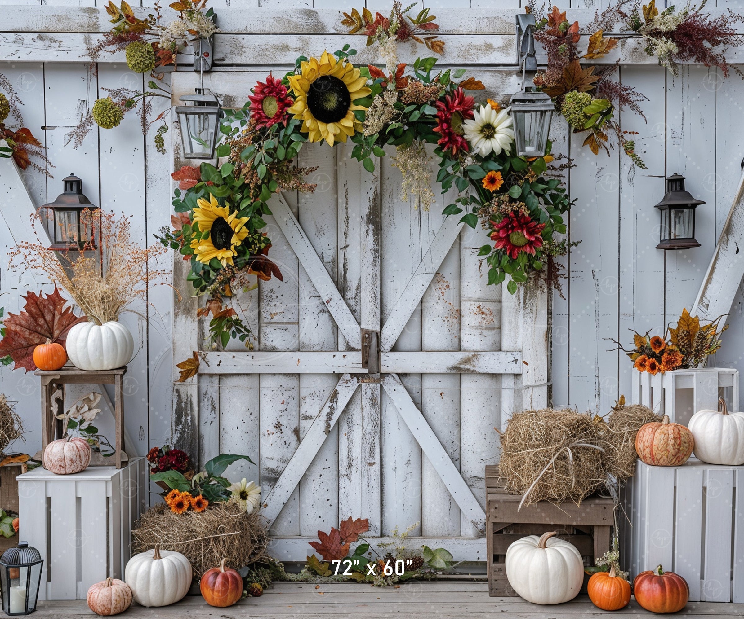 Autumn Farmhouse Barn Door Backdrop