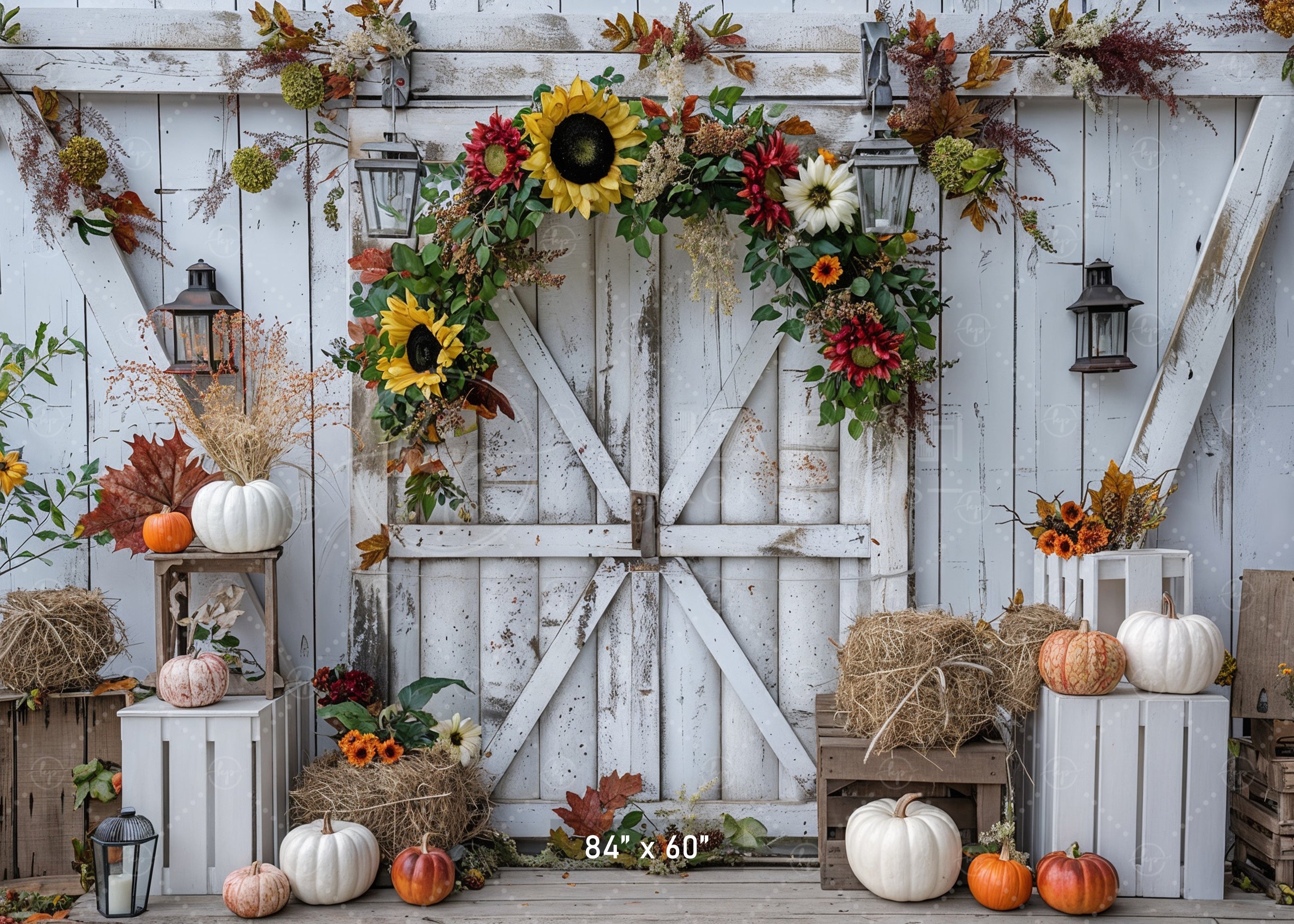 Autumn Farmhouse Barn Door Backdrop