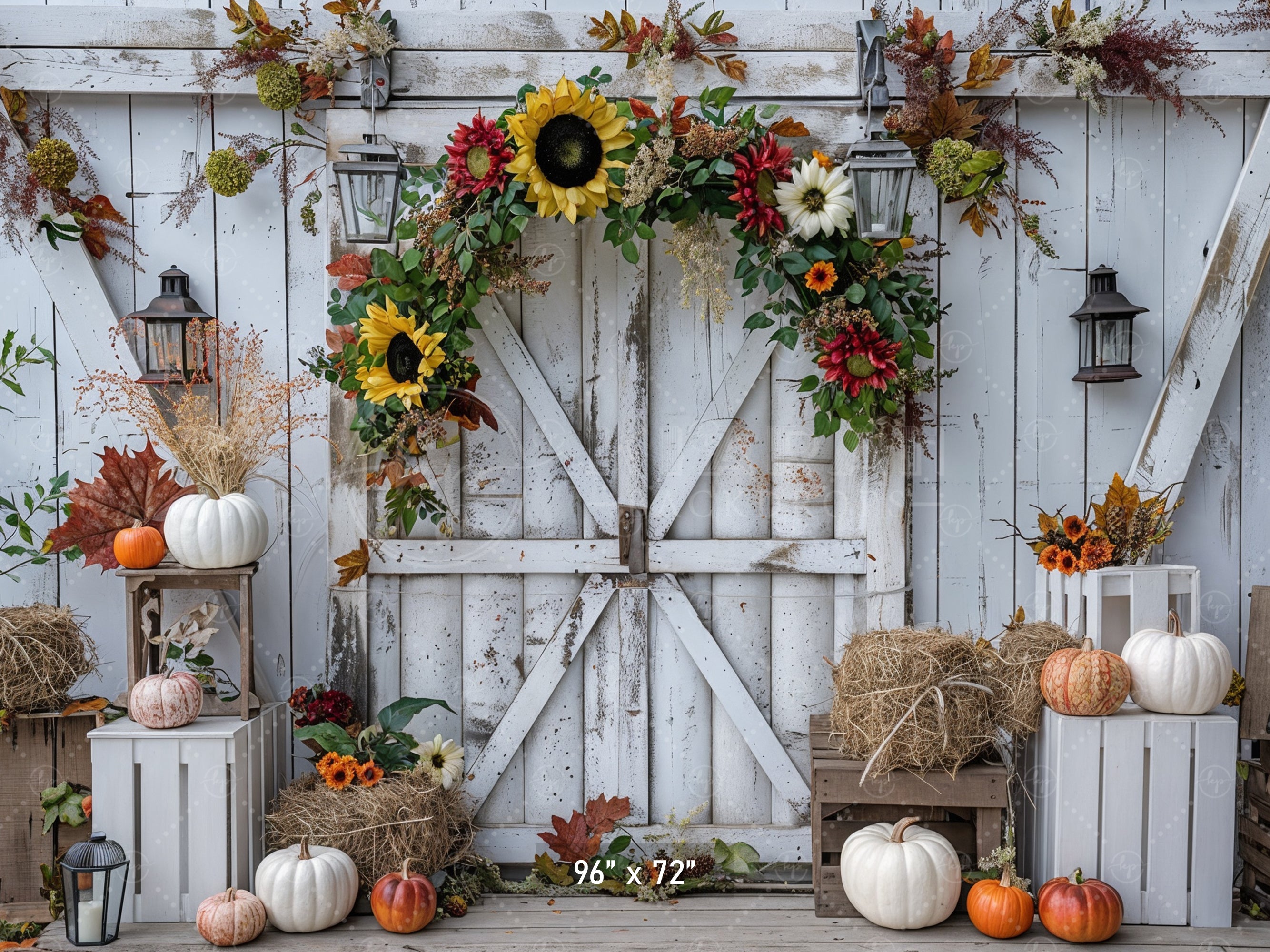 Autumn Farmhouse Barn Door Backdrop