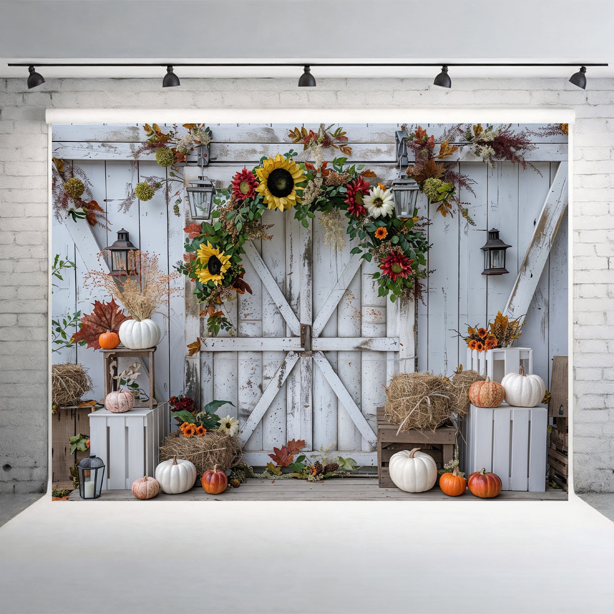 Autumn Farmhouse Barn Door Backdrop