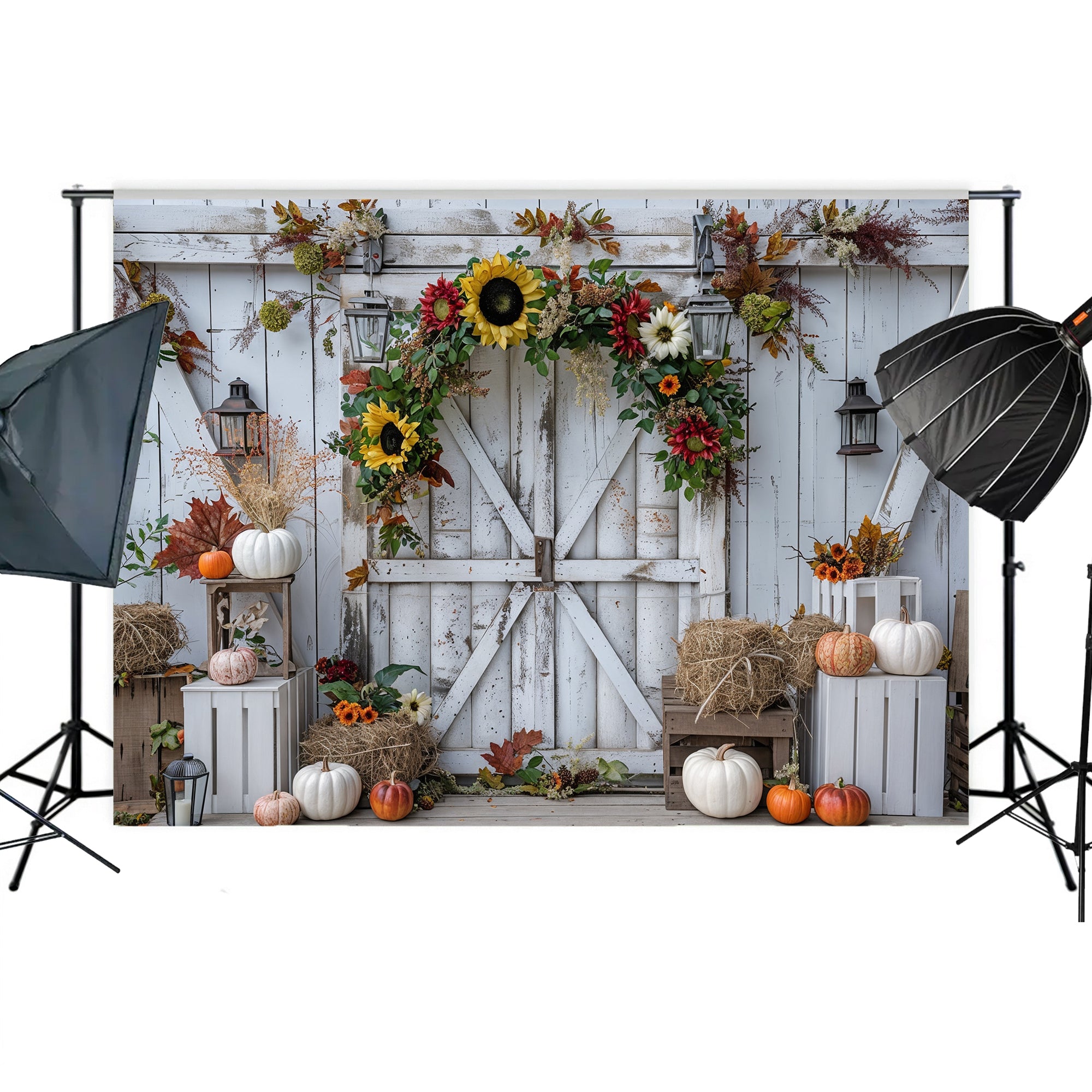 Autumn Farmhouse Barn Door Backdrop