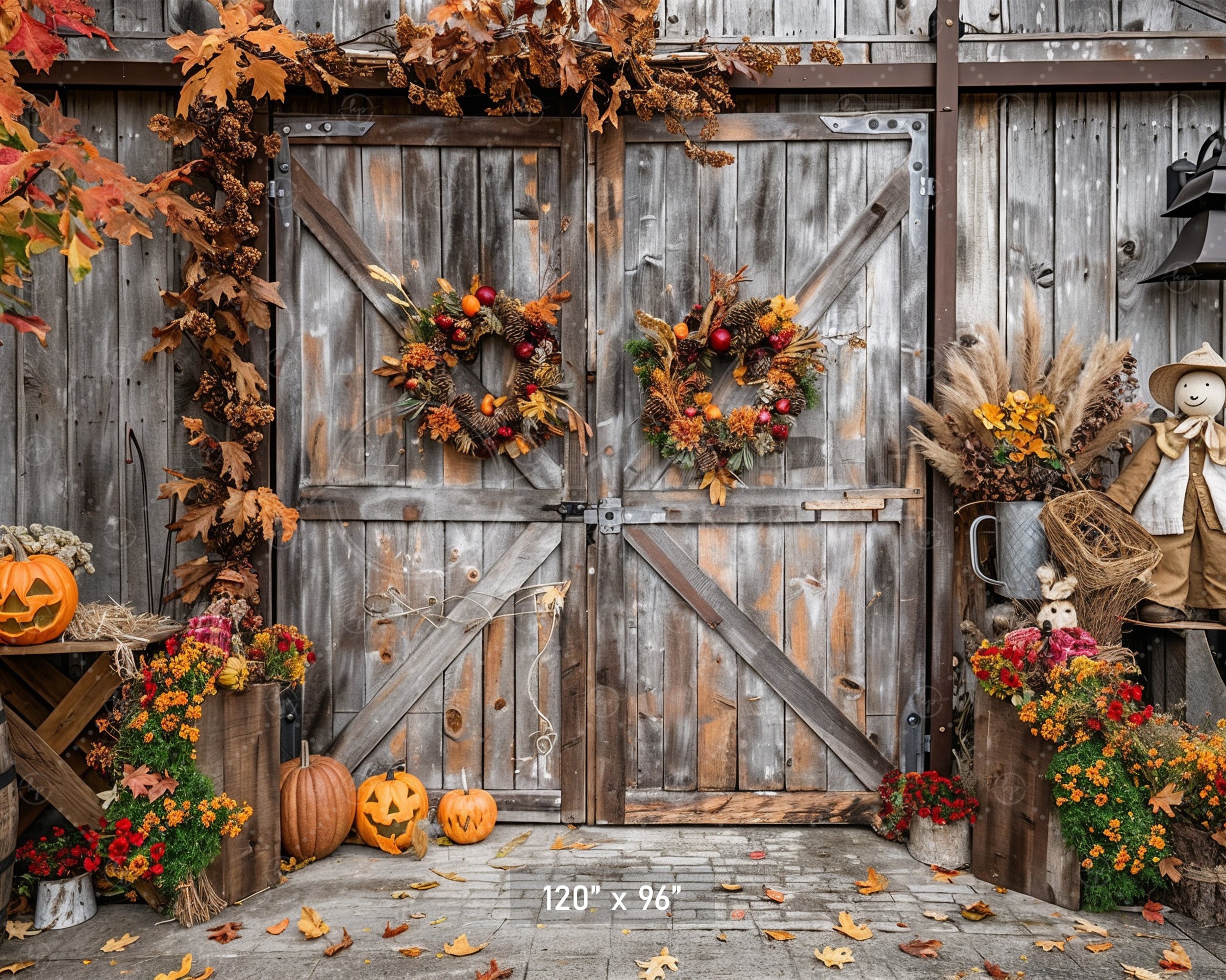 Rustic Autumn Barn Door Backdrop