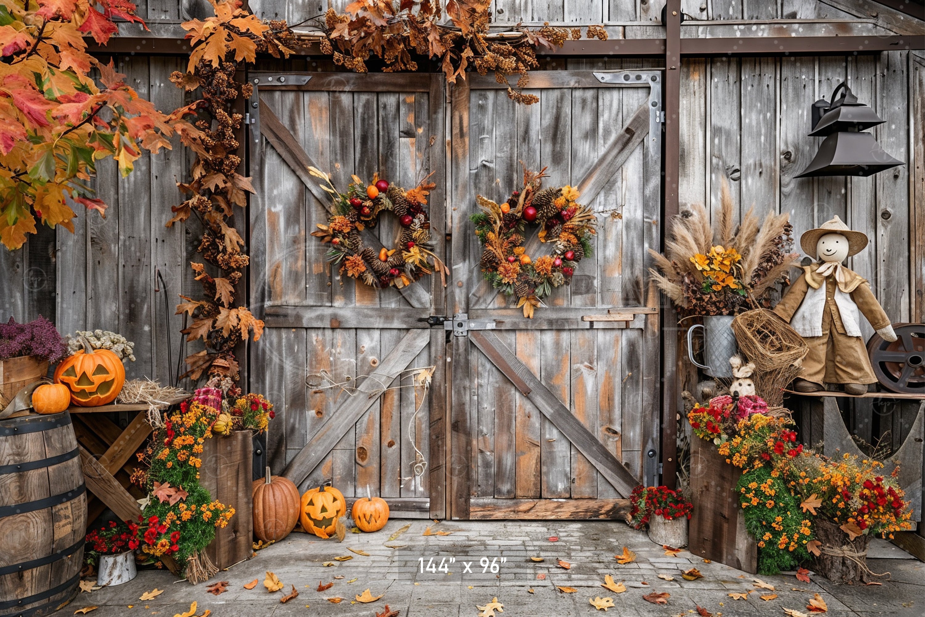 Rustic Autumn Barn Door Backdrop