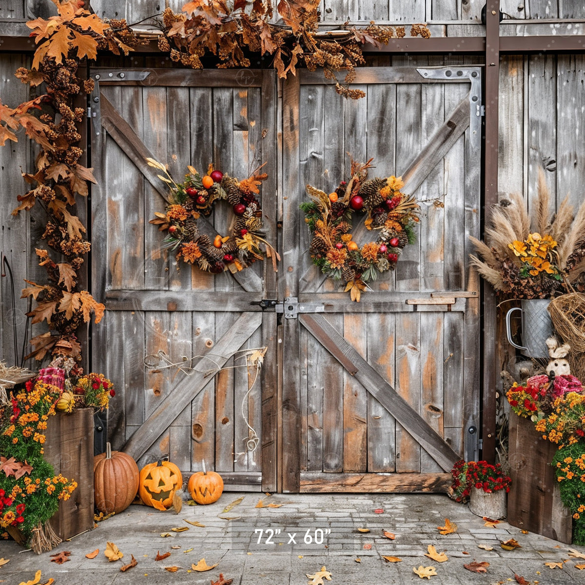 Rustic Autumn Barn Door Backdrop – Kiarah Backdrops