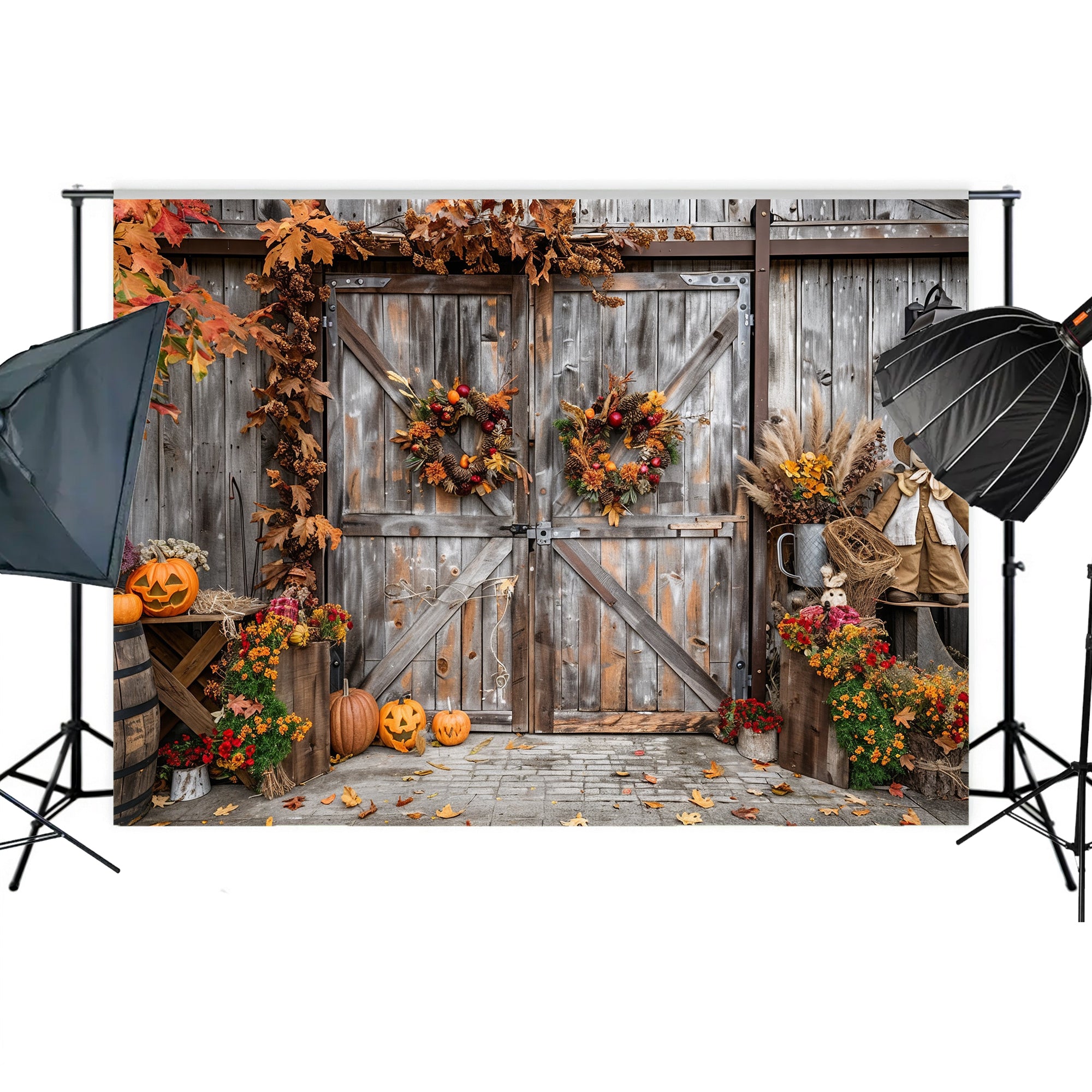 Rustic Autumn Barn Door Backdrop