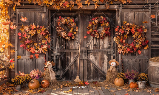 Autumn Wreath Barn Door Backdrop