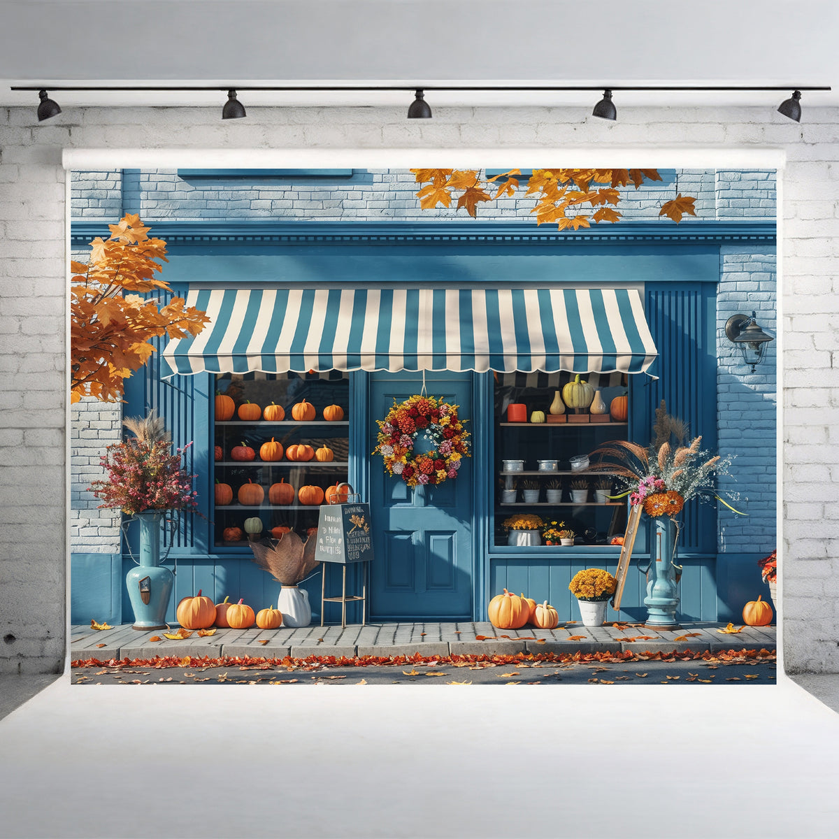 Store Backdrop Design Fall Boutique Storefront Backdrop – Kiarah Backdrops