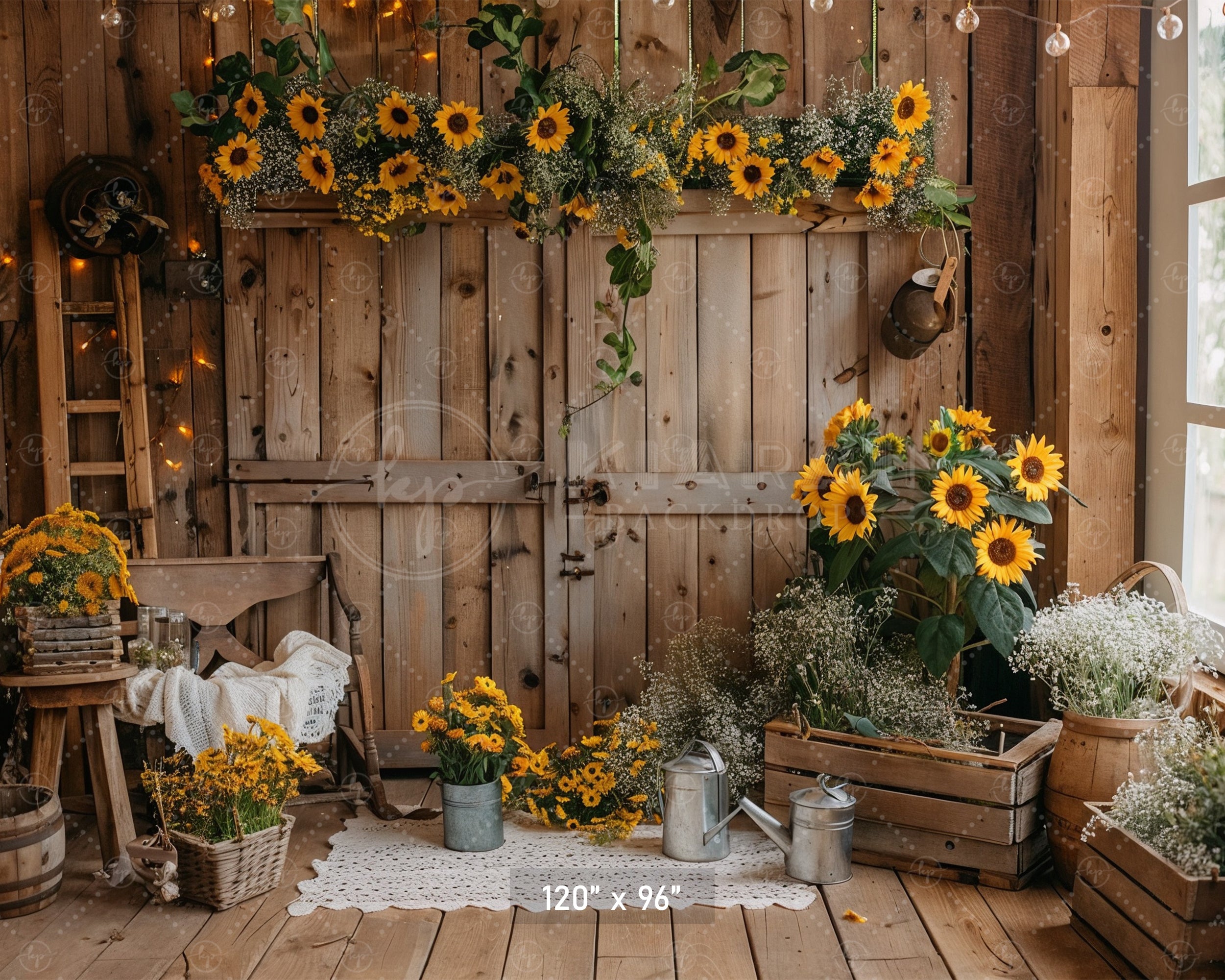 Rustic Sunflower Barn Backdrop