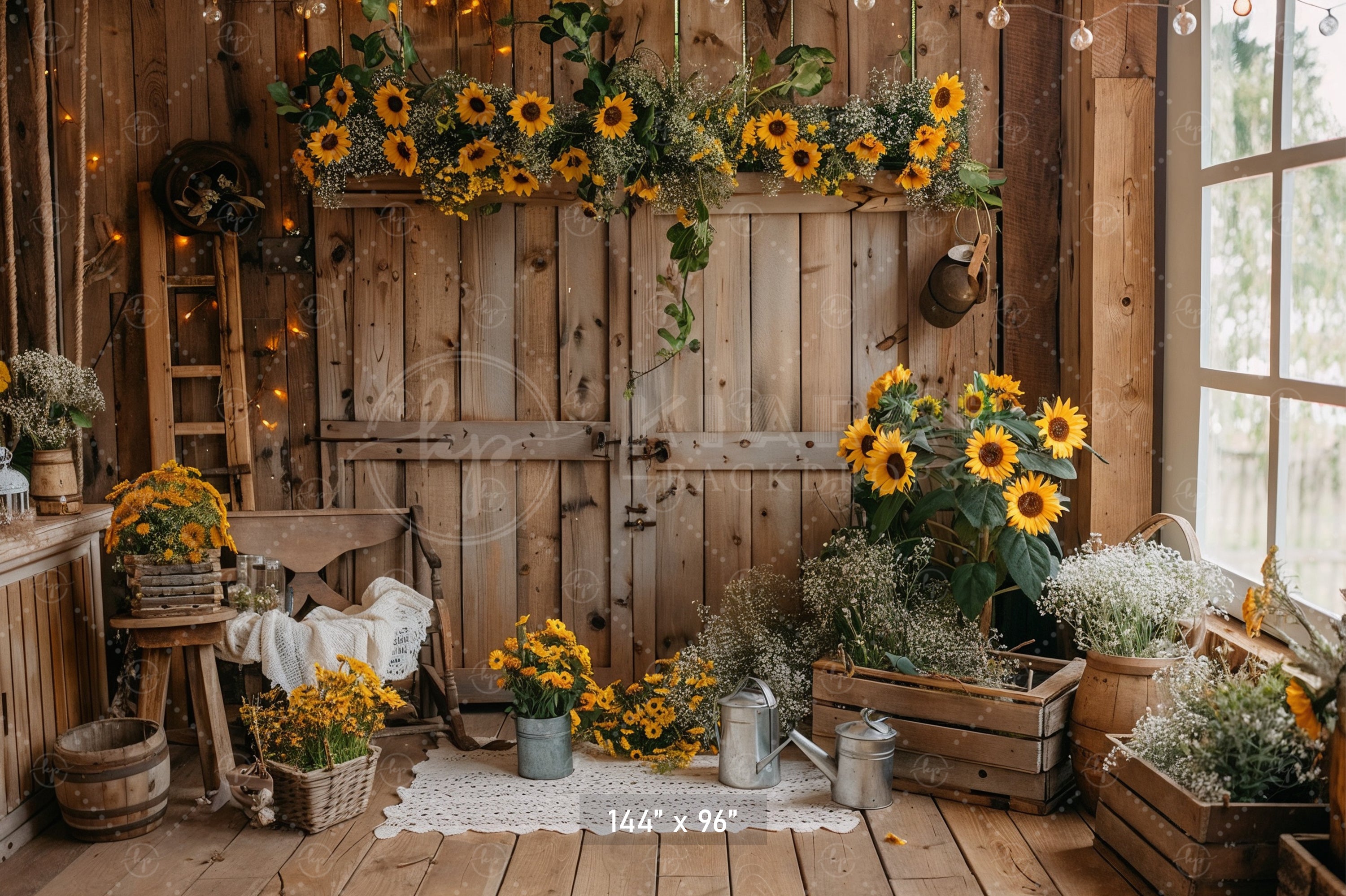 Rustic Sunflower Barn Backdrop