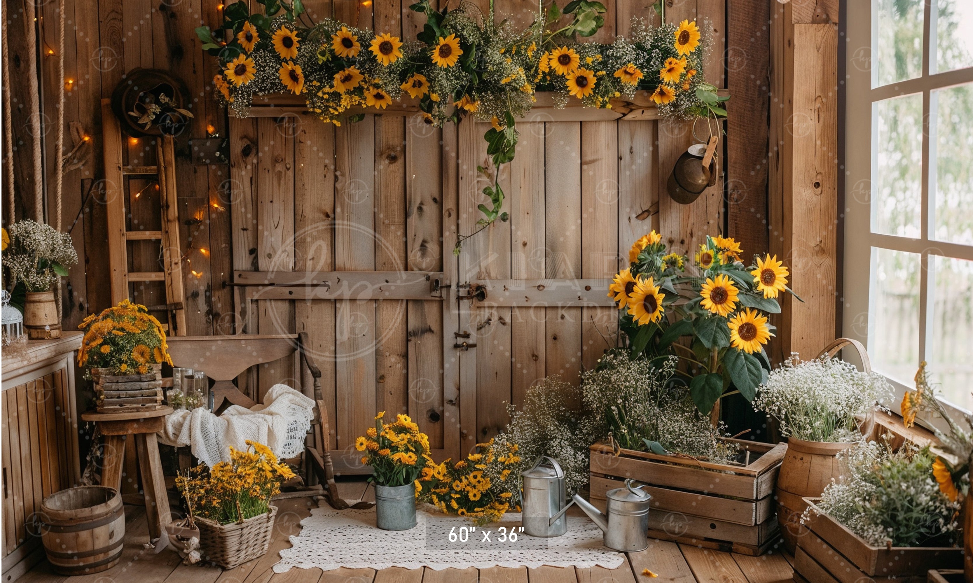 Rustic Sunflower Barn Backdrop