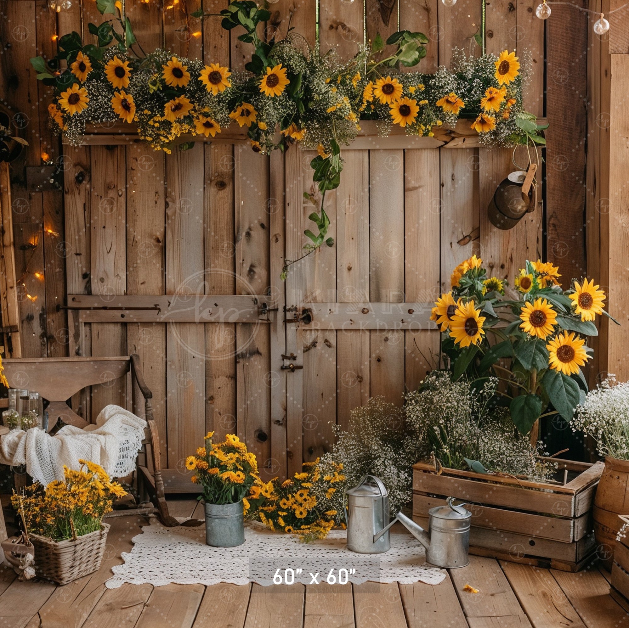 Rustic Sunflower Barn Backdrop