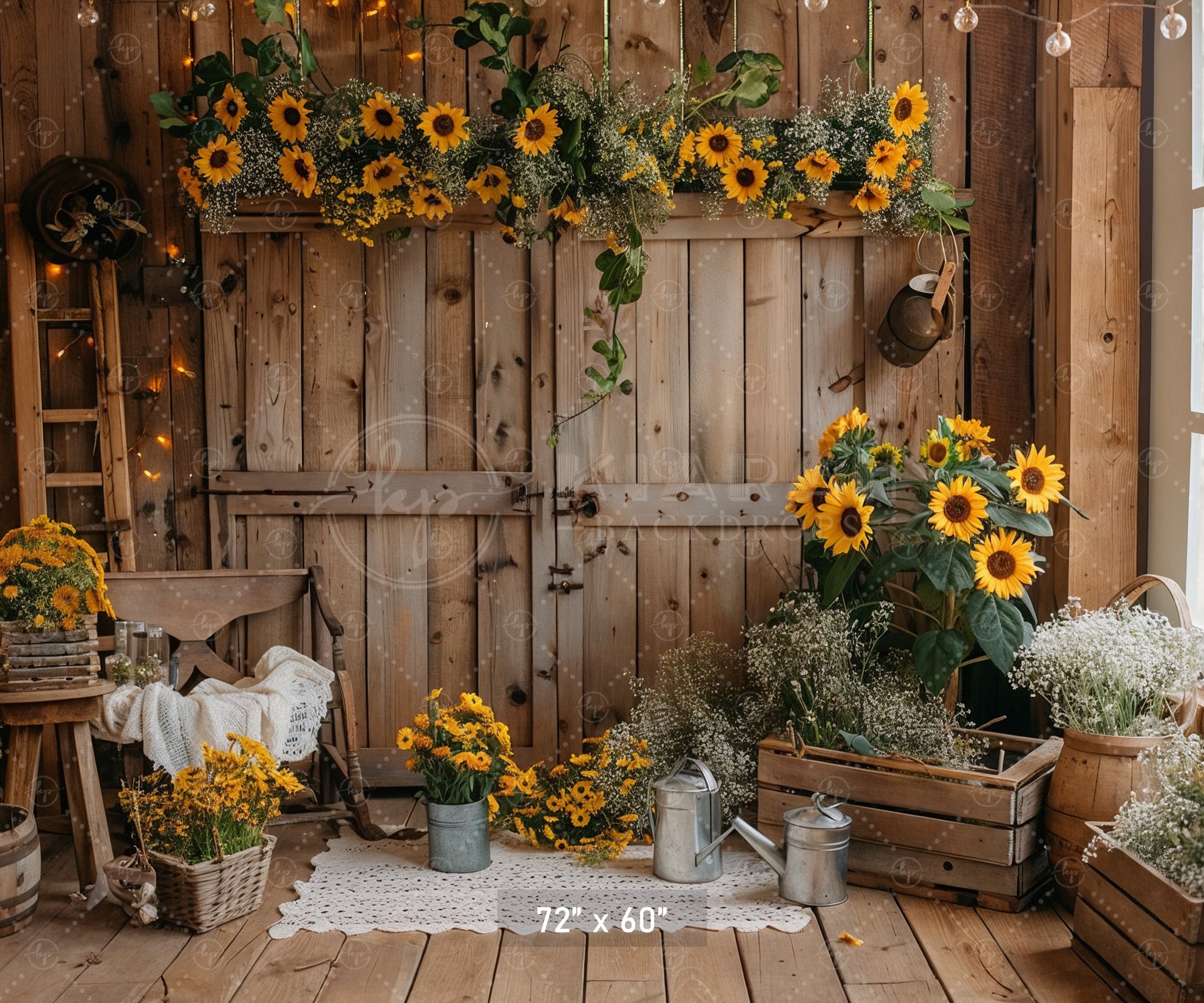 Rustic Sunflower Barn Backdrop