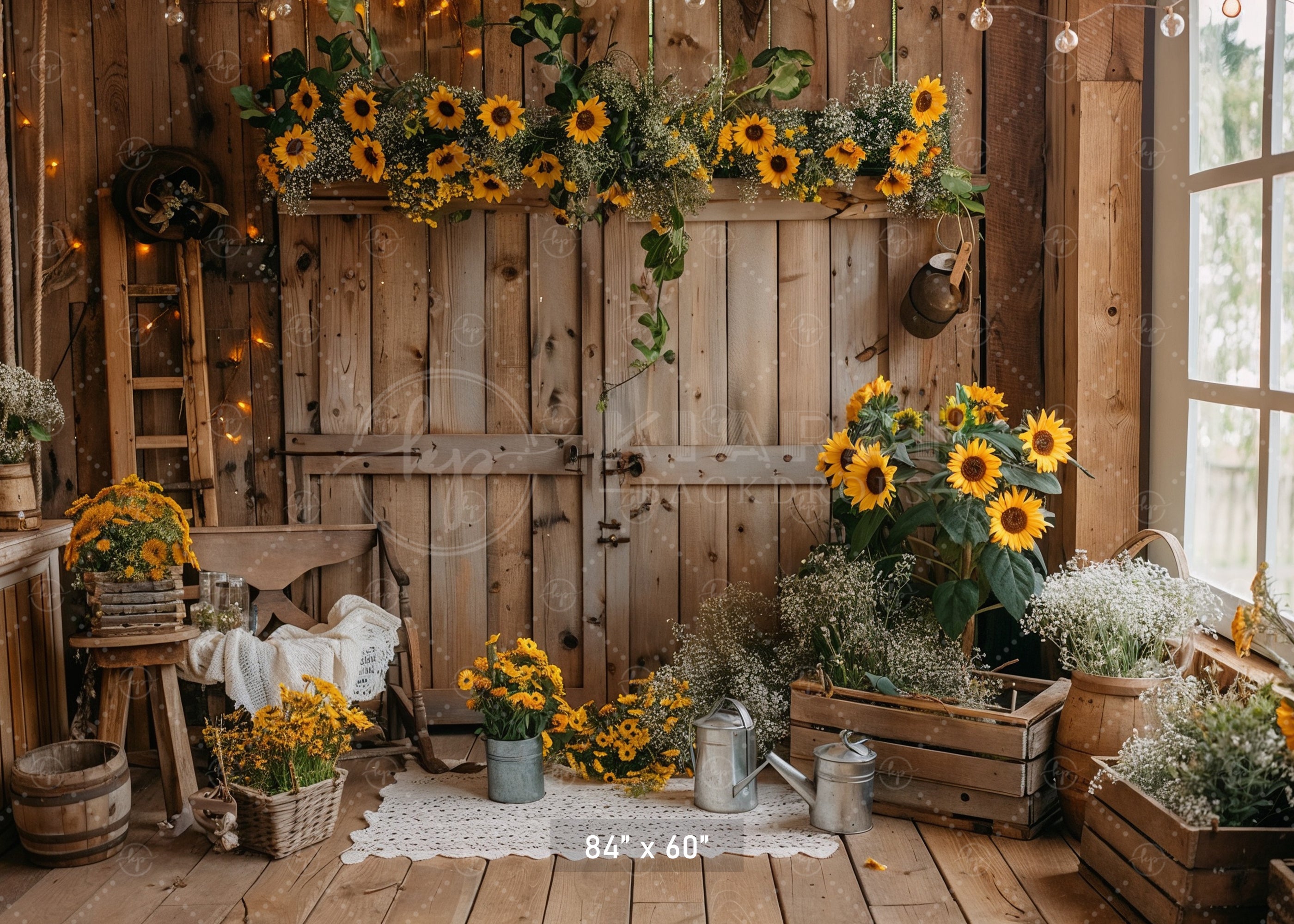 Rustic Sunflower Barn Backdrop