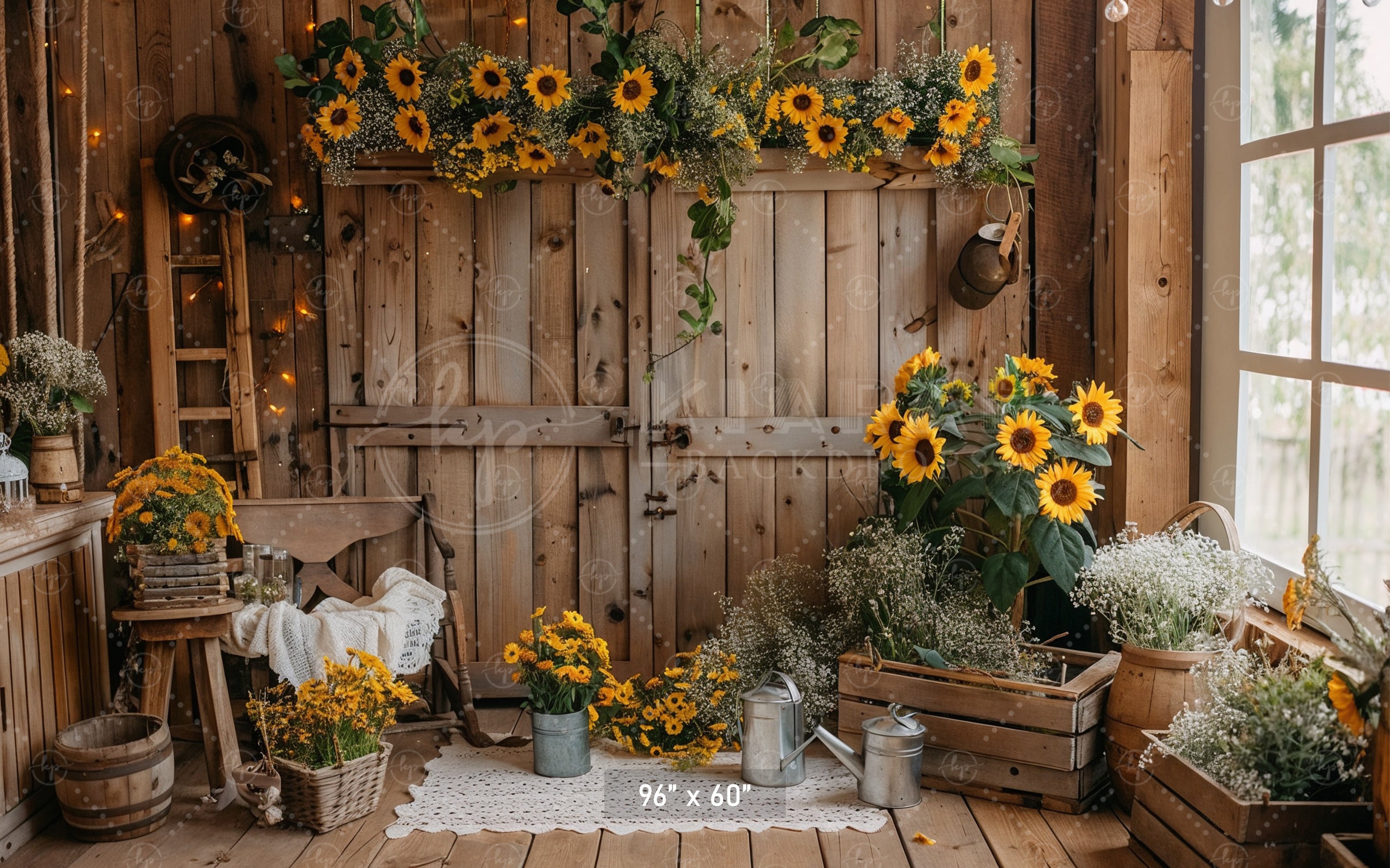 Rustic Sunflower Barn Backdrop