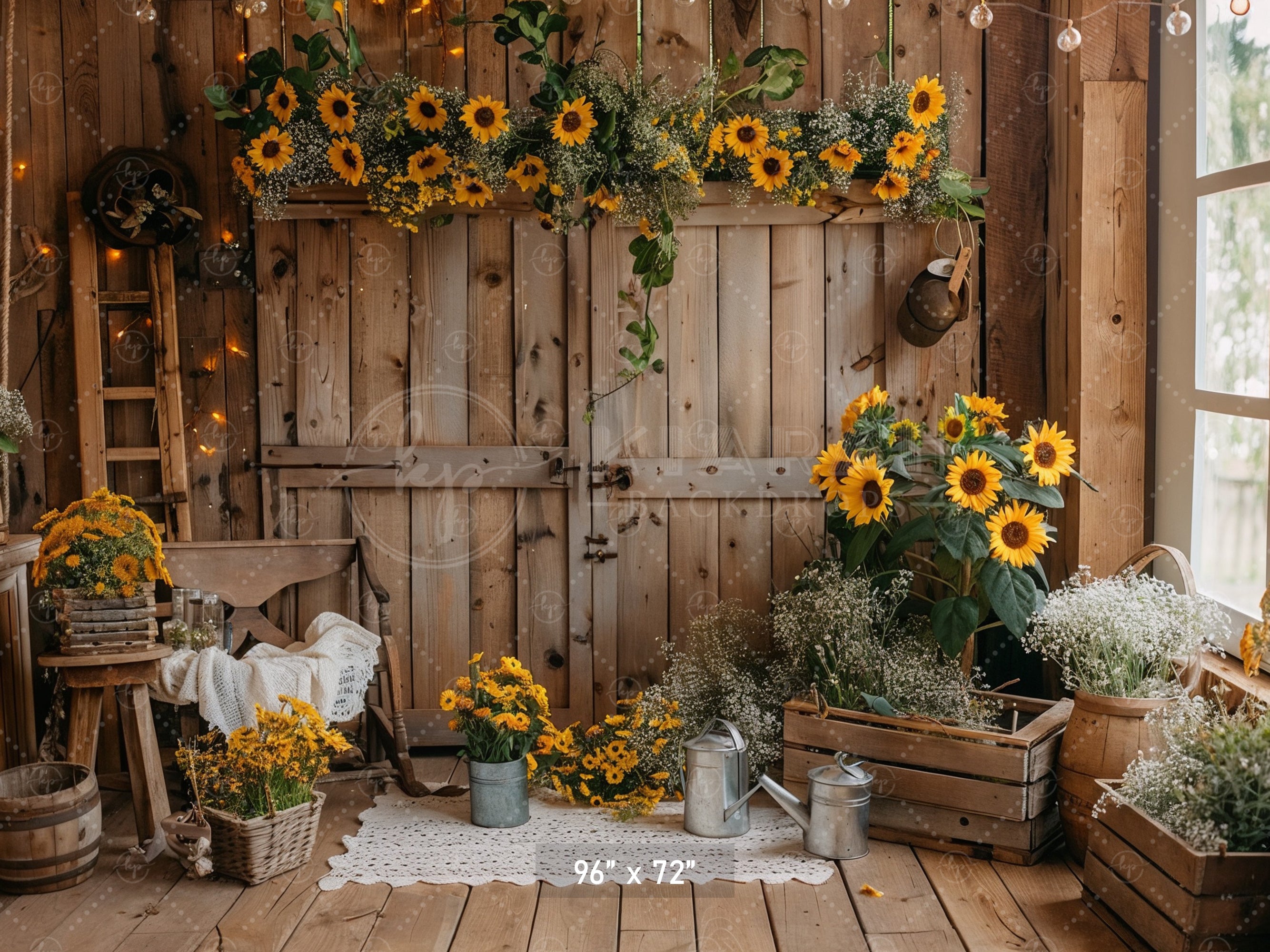 Rustic Sunflower Barn Backdrop