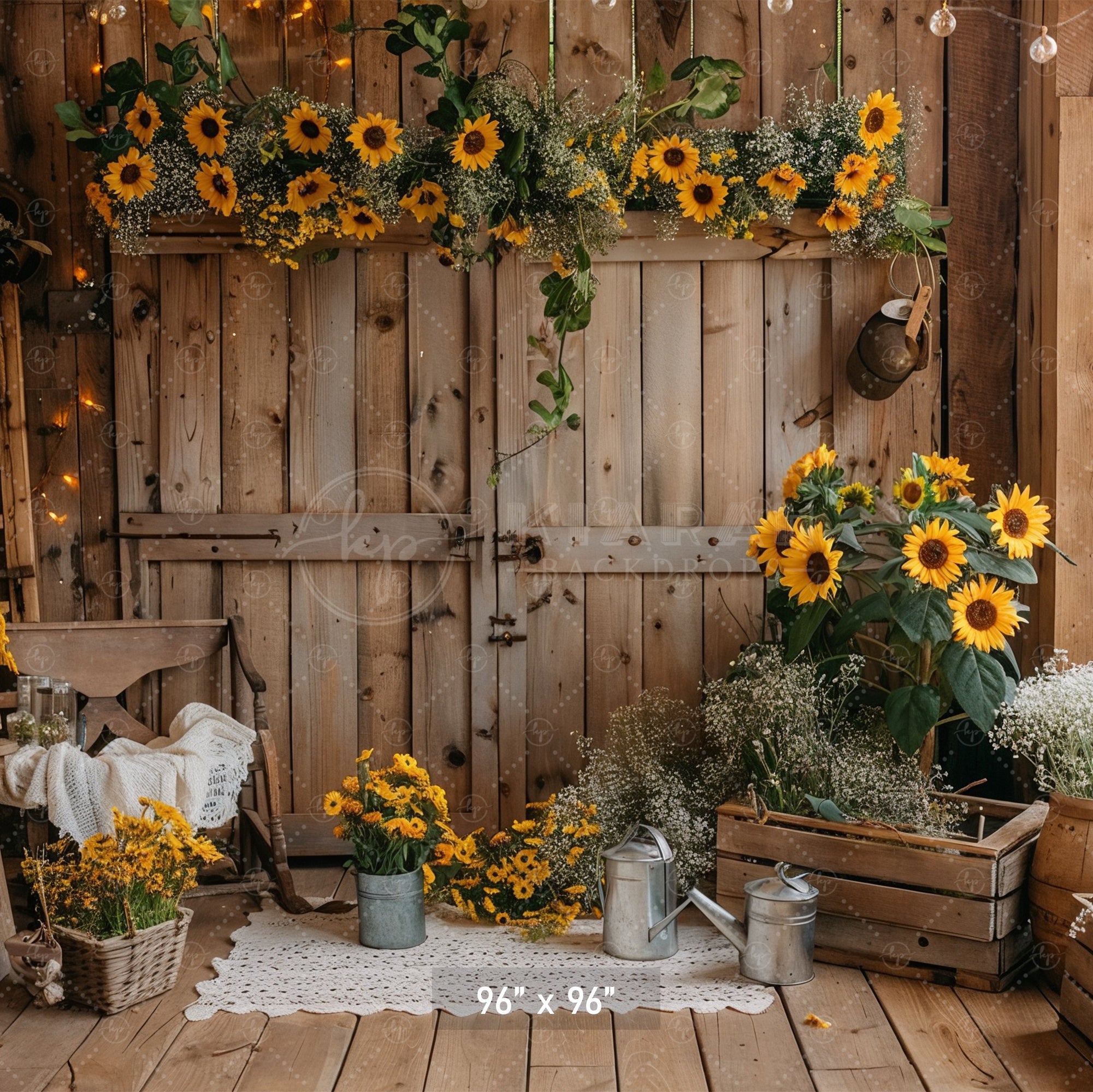 Rustic Sunflower Barn Backdrop