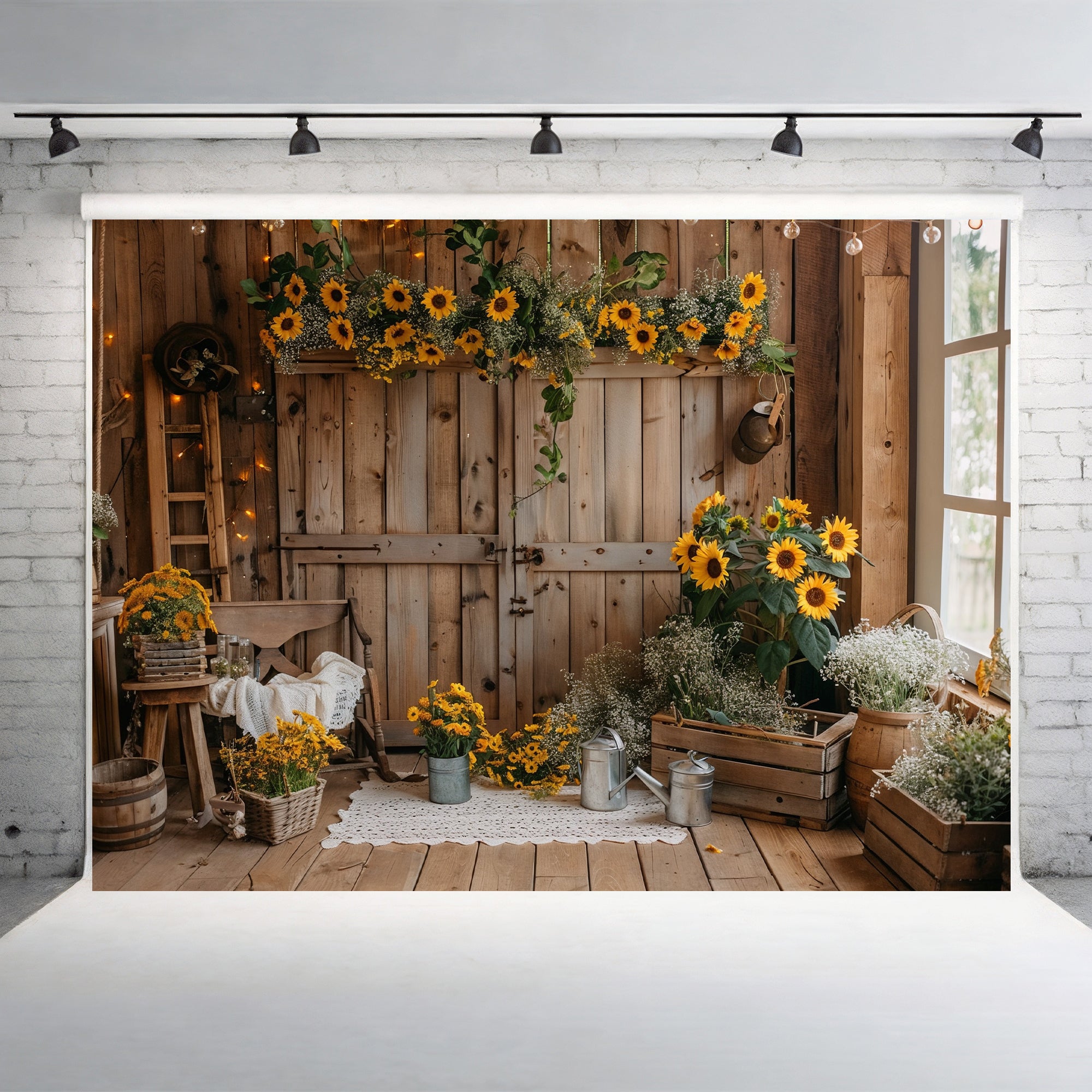 Rustic Sunflower Barn Backdrop