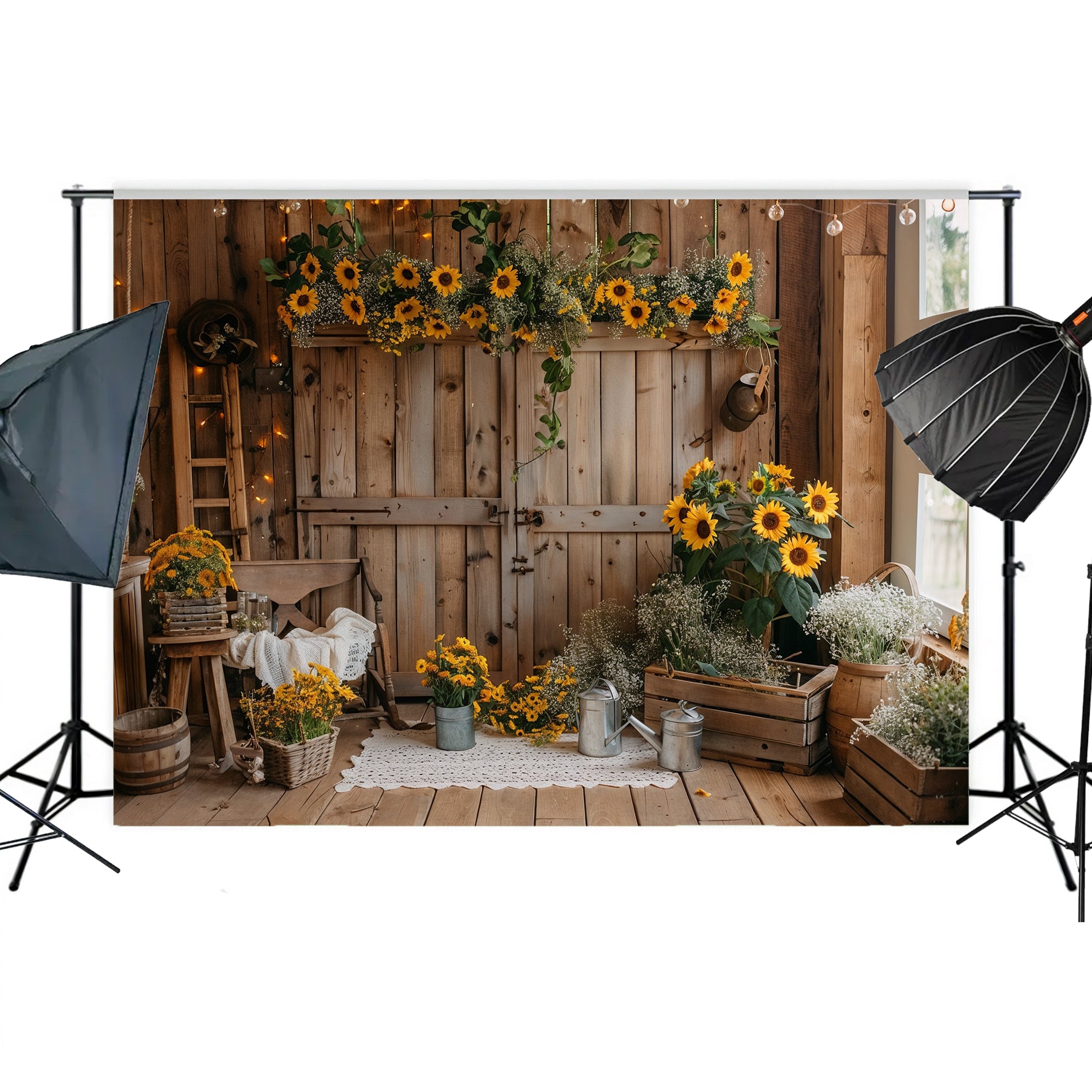 Rustic Sunflower Barn Backdrop