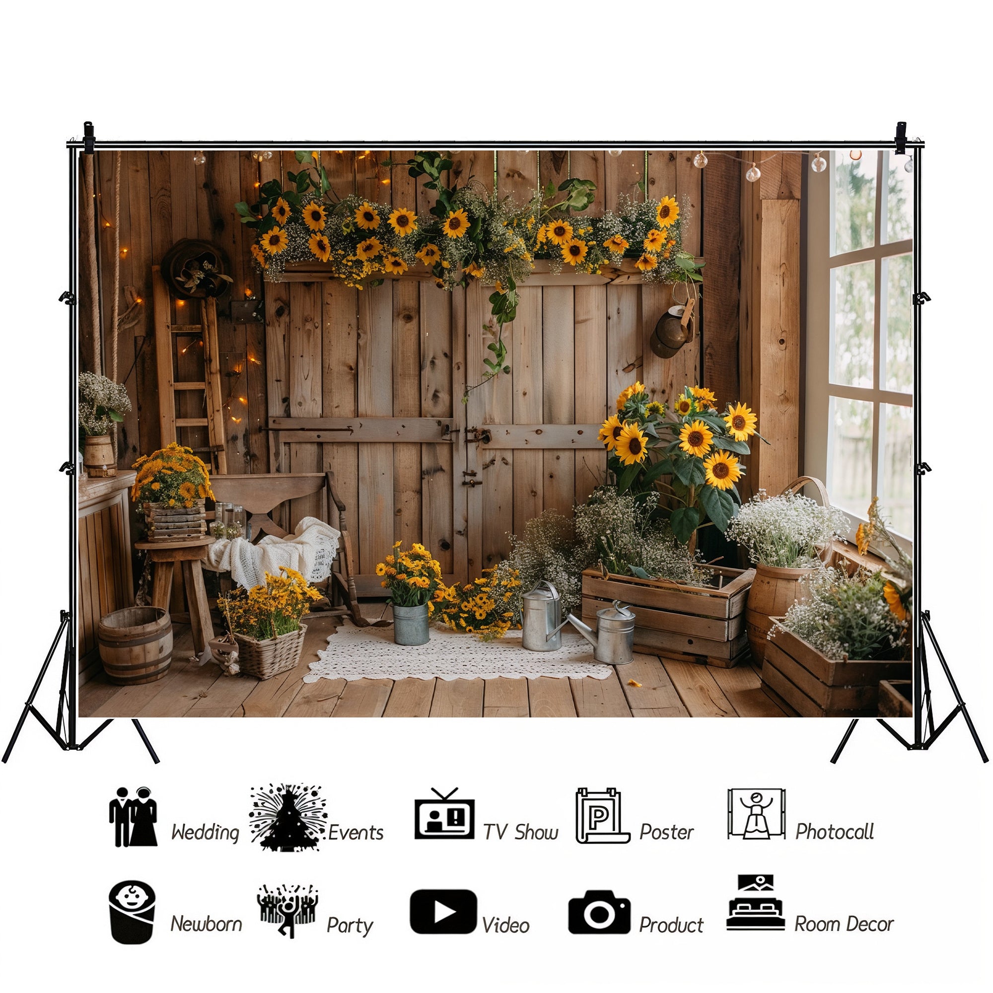Rustic Sunflower Barn Backdrop