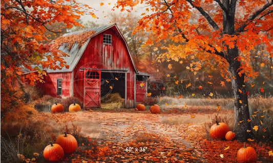 Rustic Red Barn in Autumn Backdrop