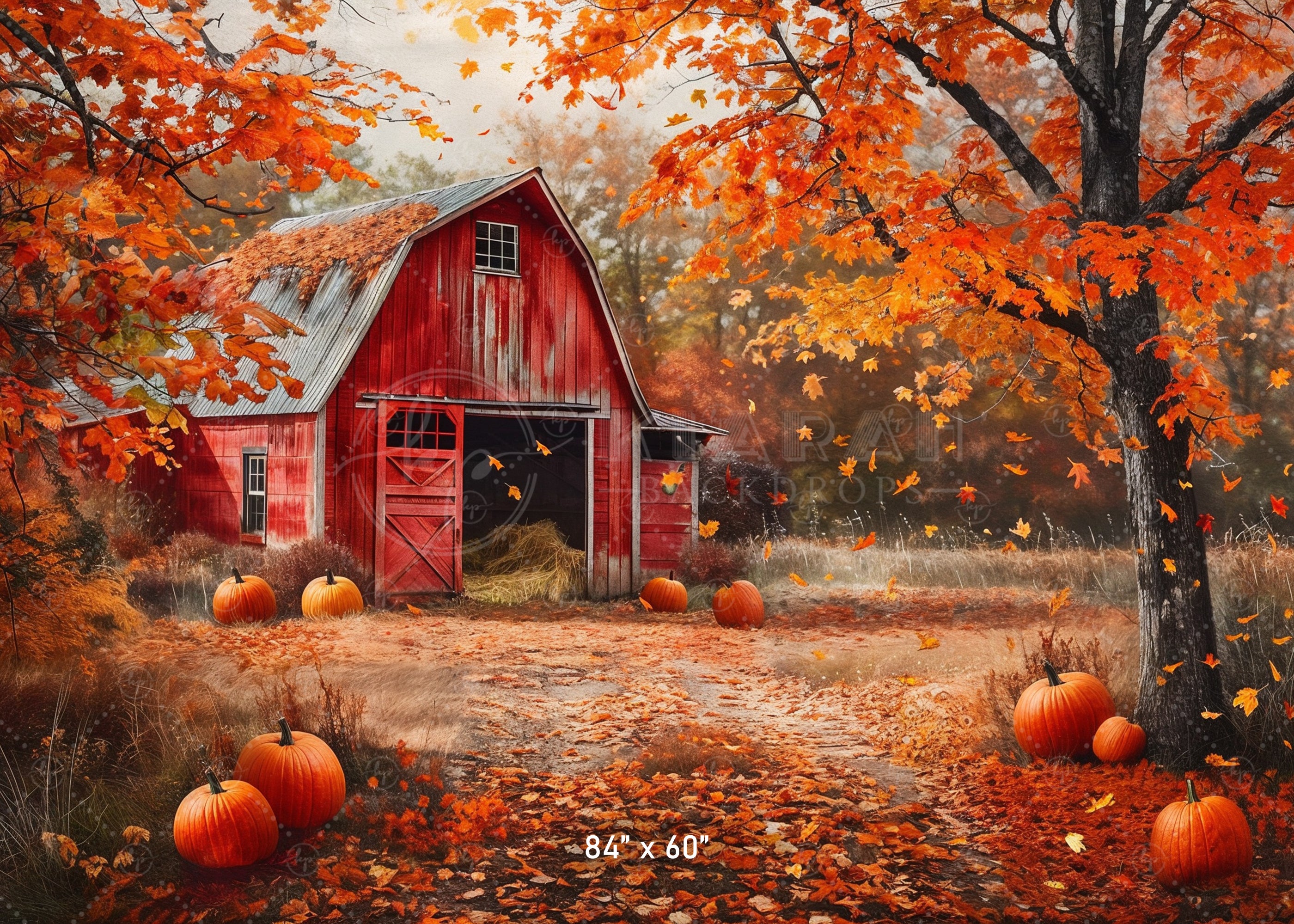 Rustic Red Barn in Autumn Backdrop
