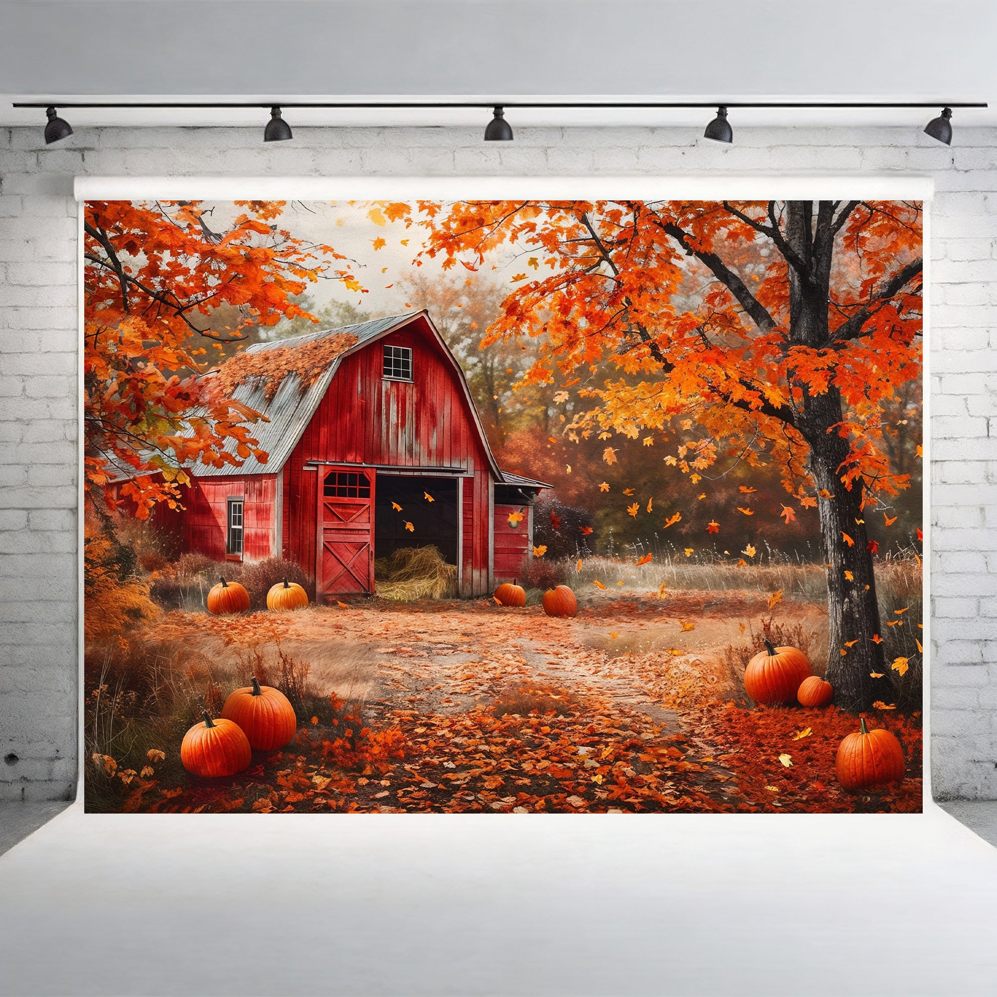 Rustic Red Barn in Autumn Backdrop