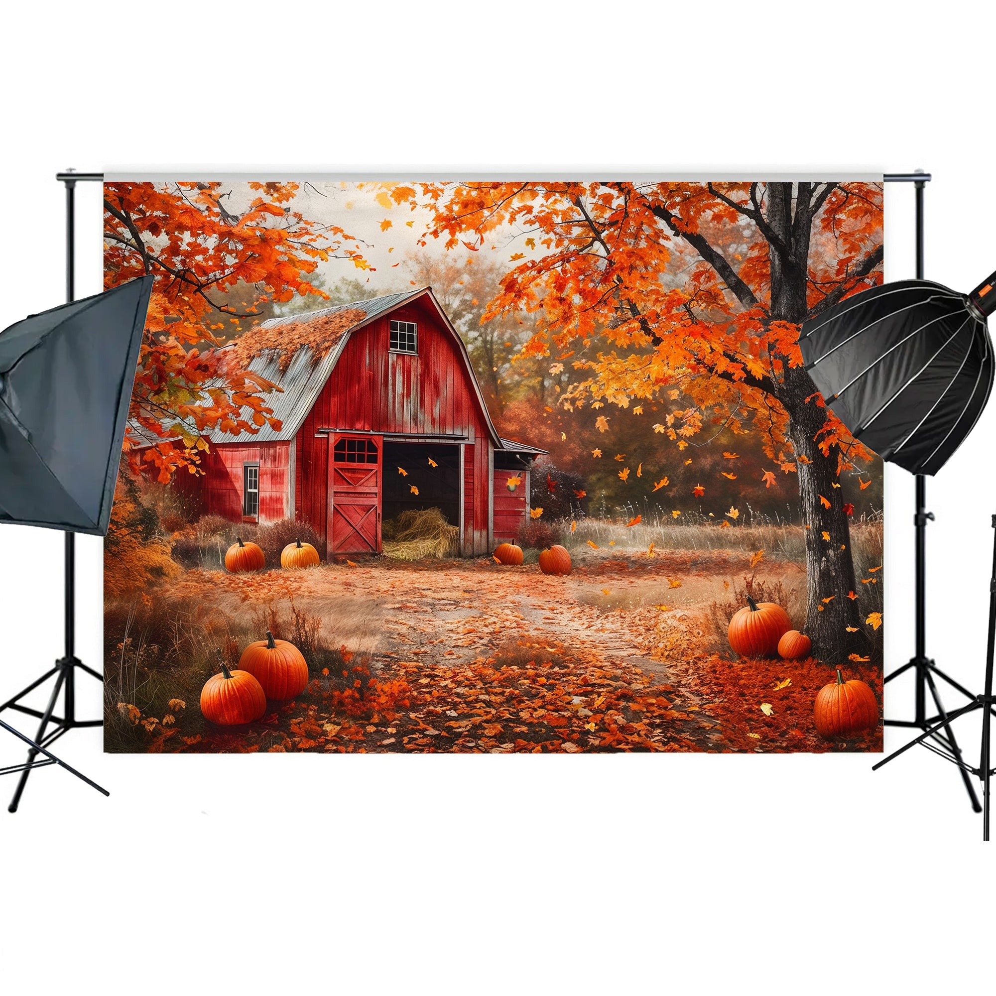 Rustic Red Barn in Autumn Backdrop