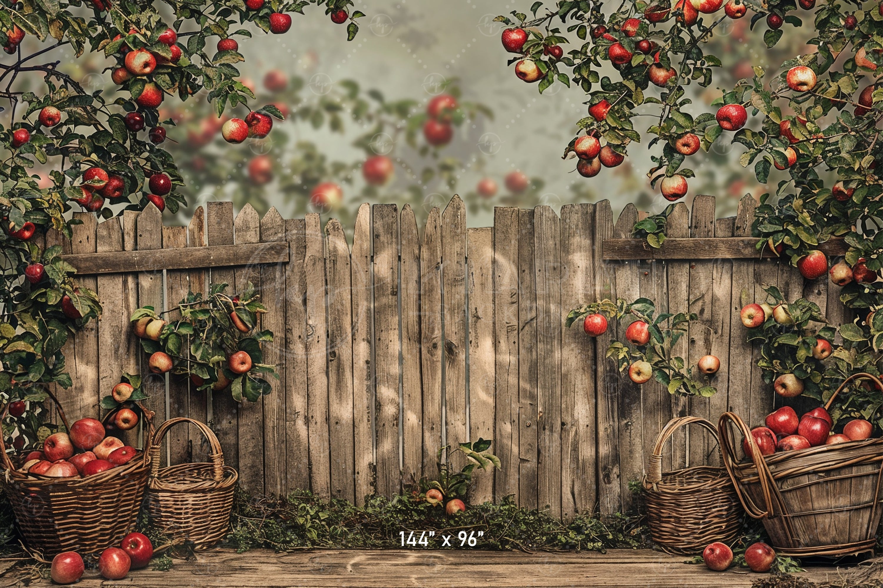 Rustic Apple Orchard Fence Backdrop