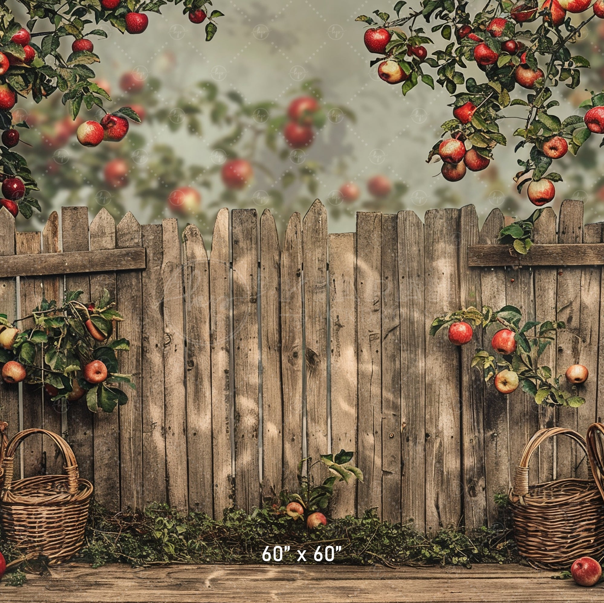 Rustic Apple Orchard Fence Backdrop