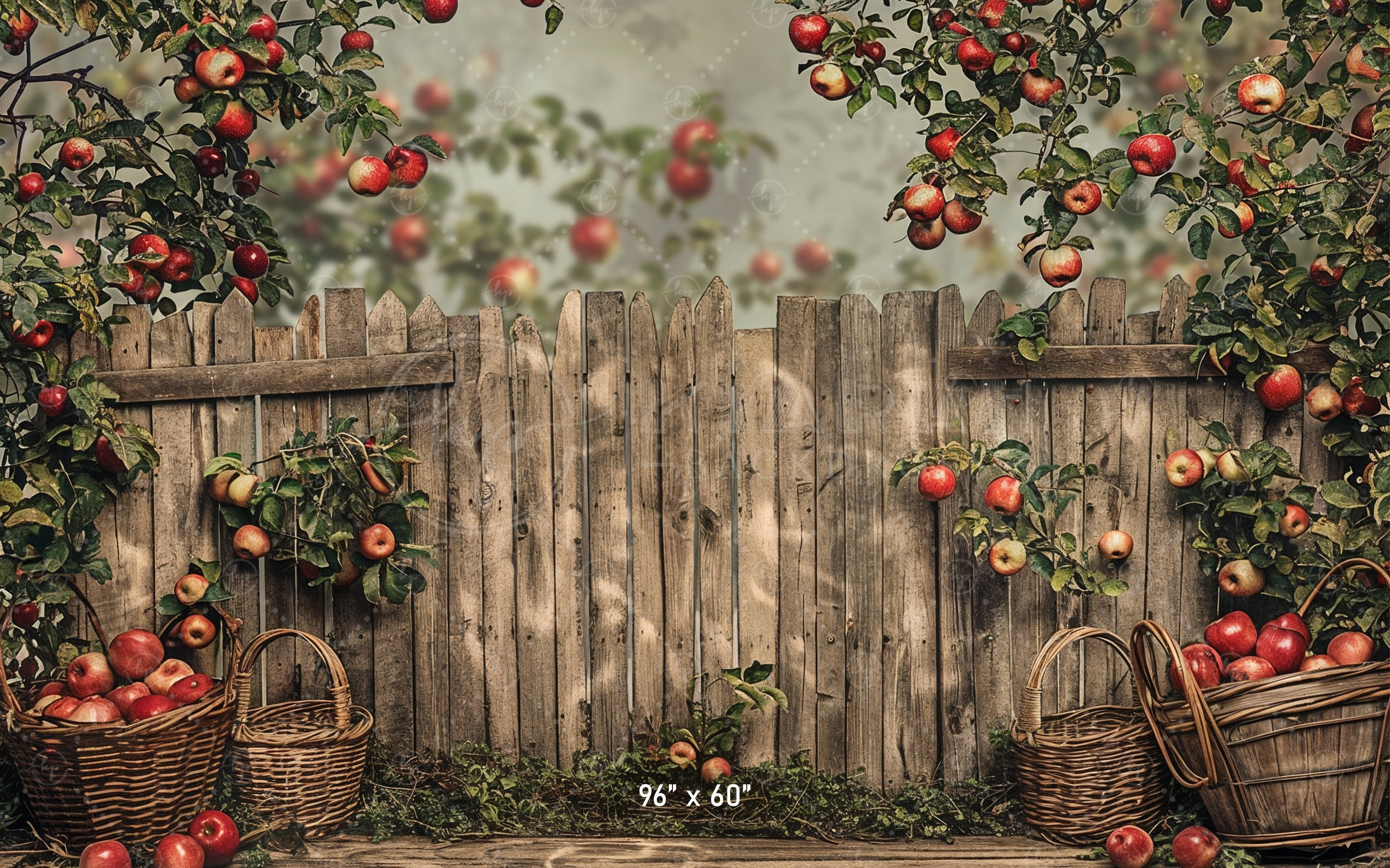 Rustic Apple Orchard Fence Backdrop