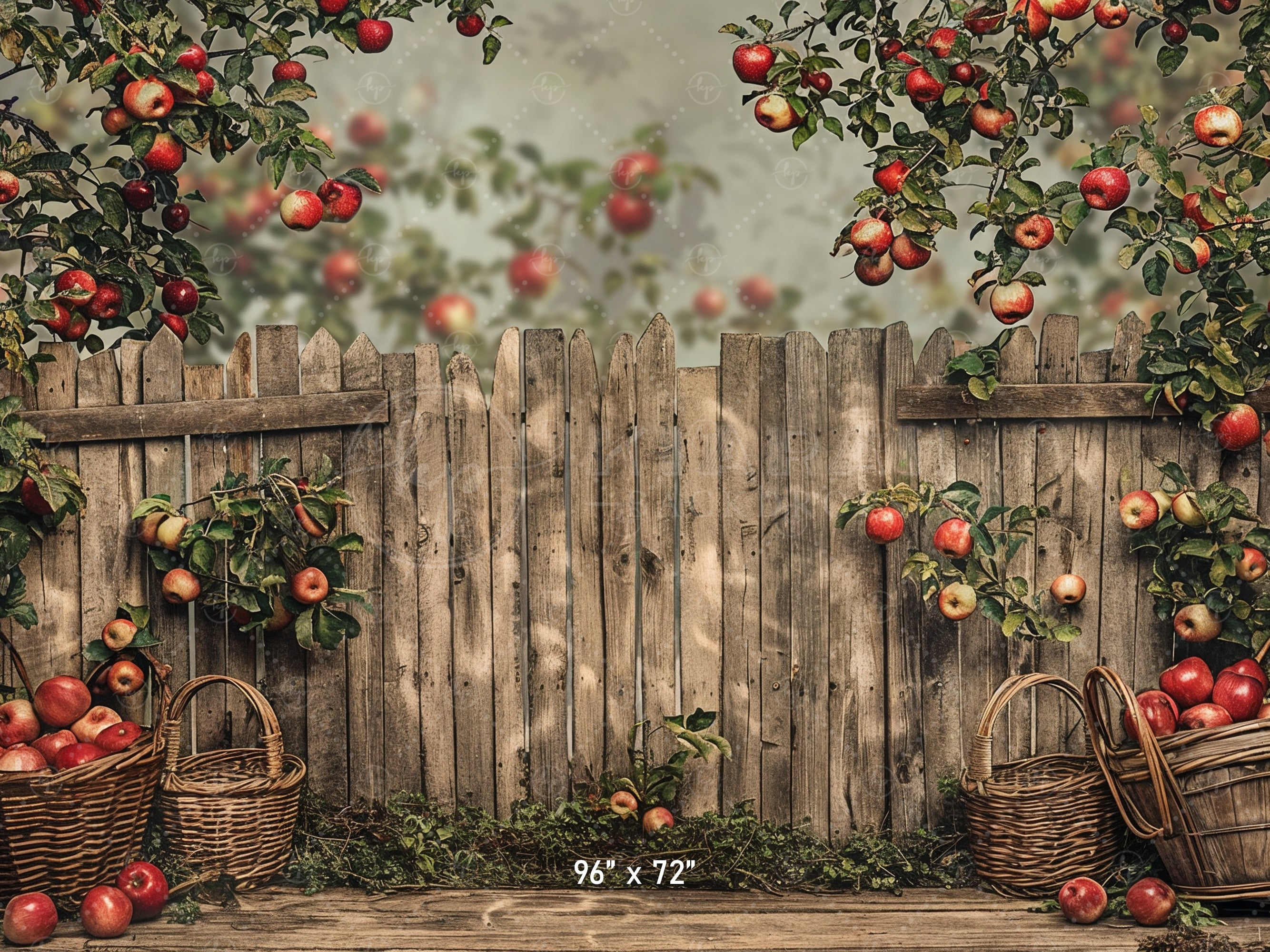 Rustic Apple Orchard Fence Backdrop