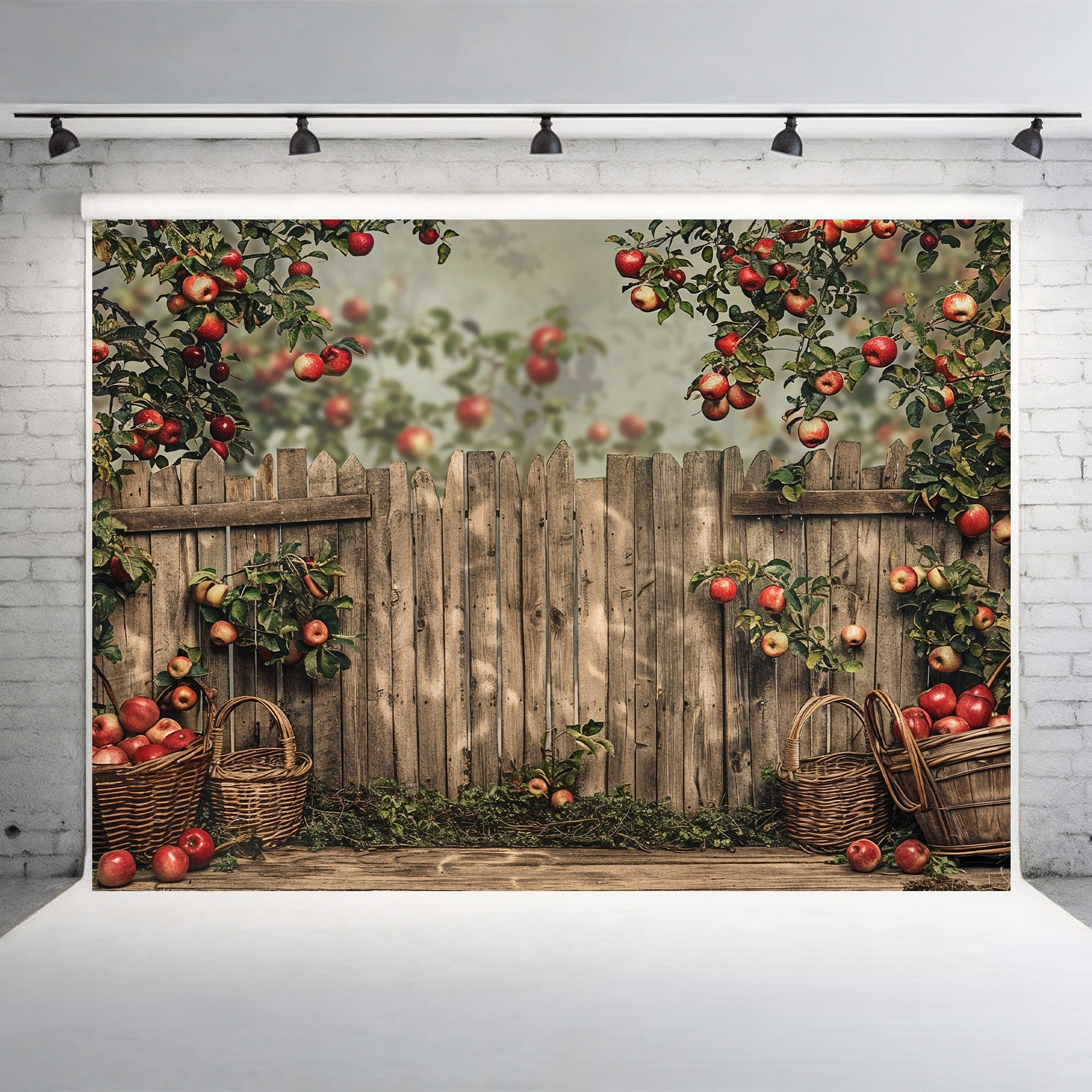 Rustic Apple Orchard Fence Backdrop