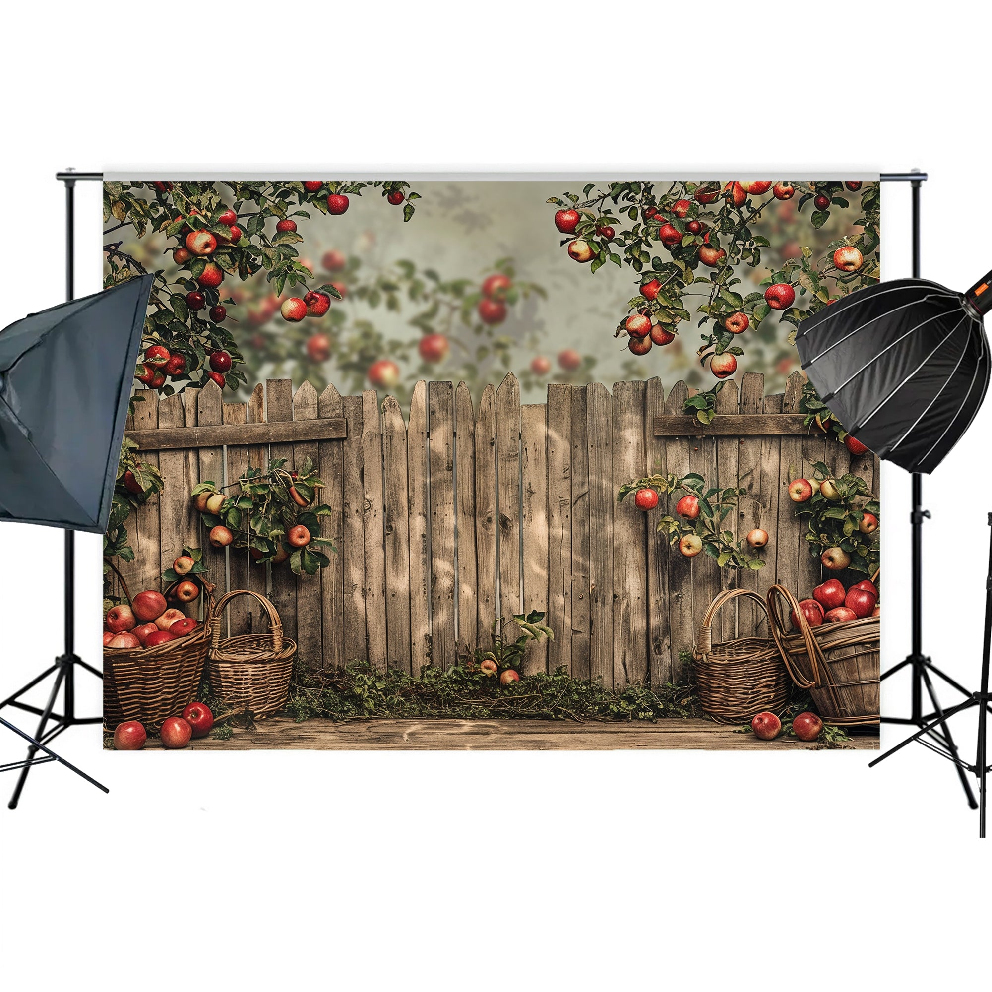 Rustic Apple Orchard Fence Backdrop