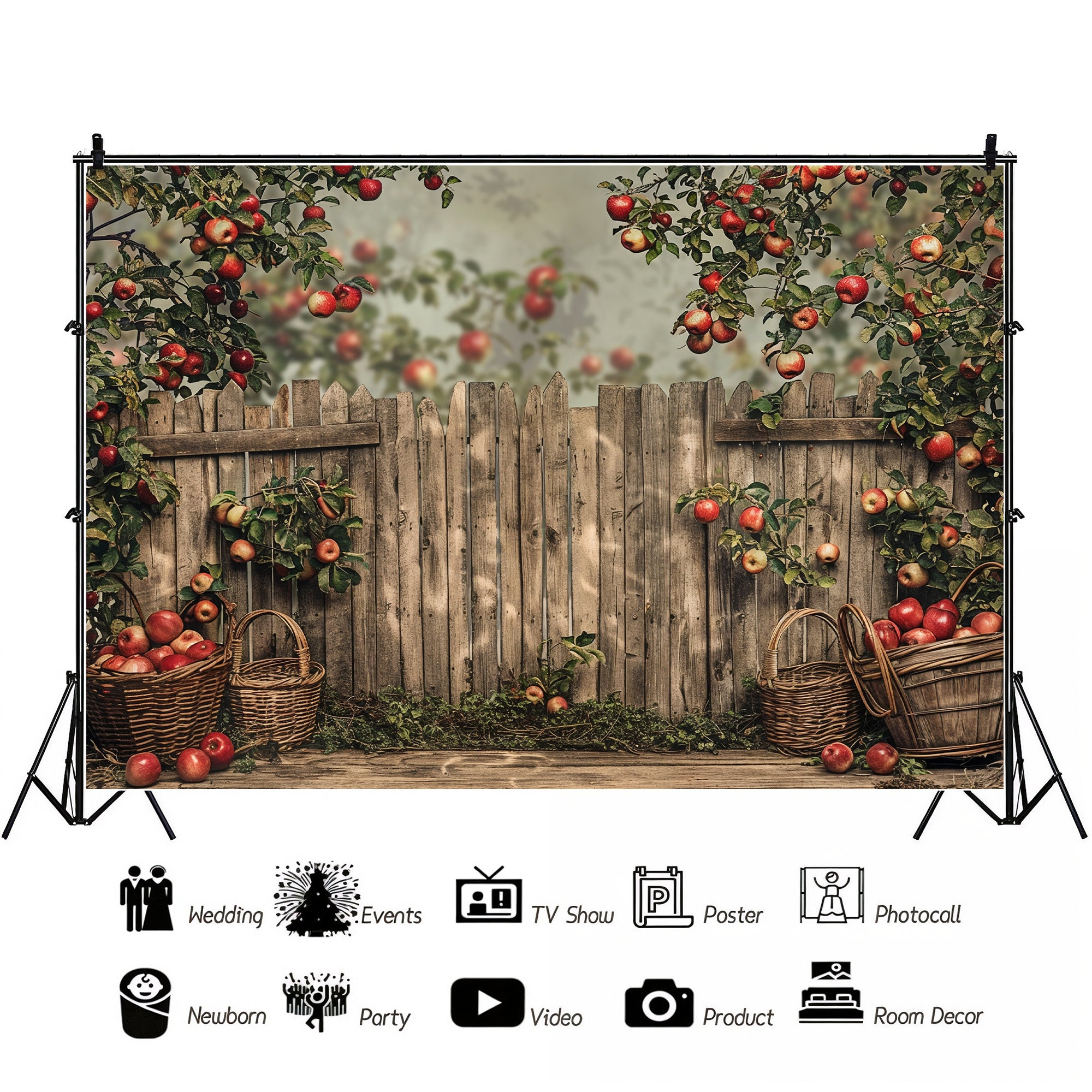 Rustic Apple Orchard Fence Backdrop