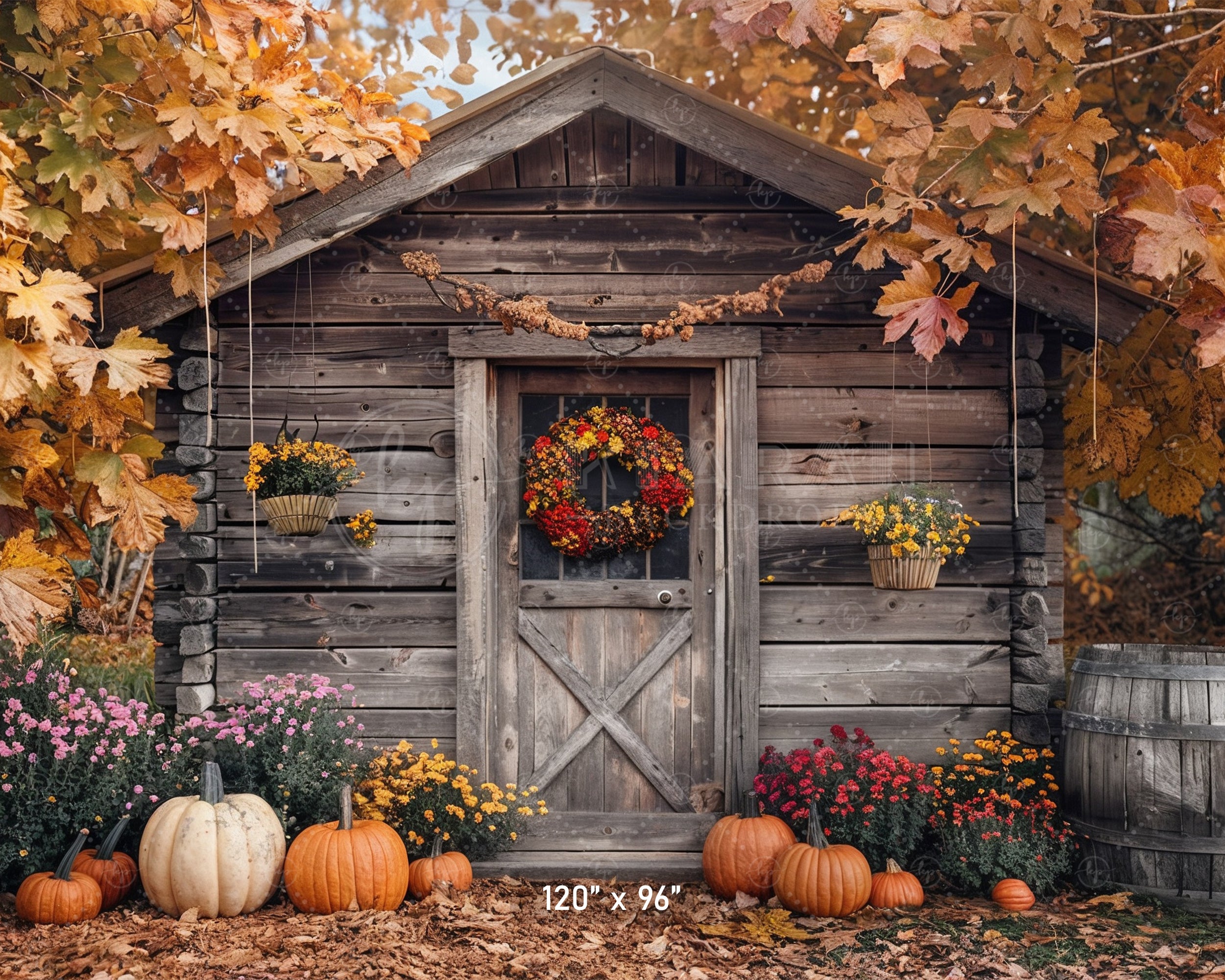 Rustic Autumn Cabin Backdrop