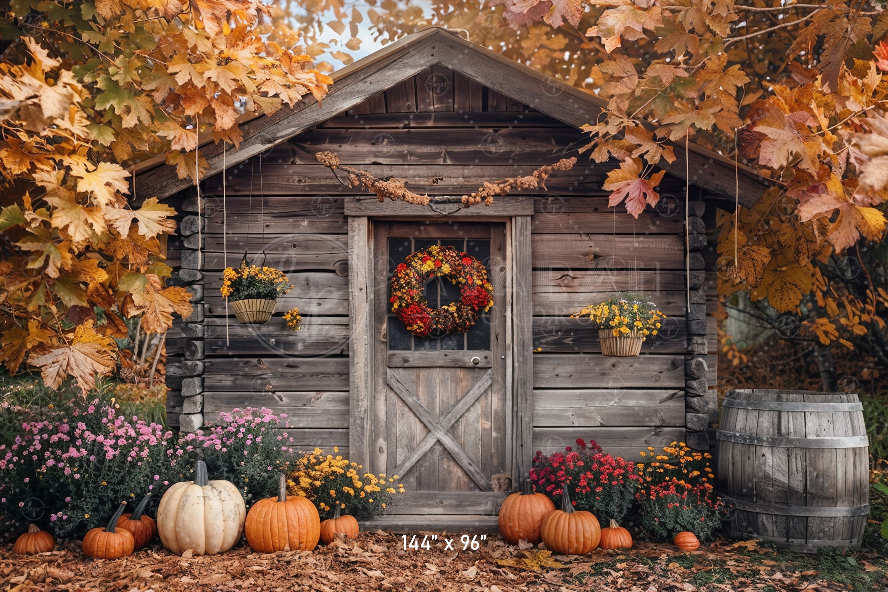 Rustic Autumn Cabin Backdrop
