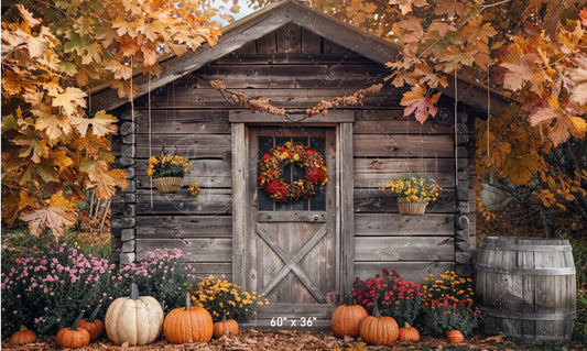 Rustic Autumn Cabin Backdrop