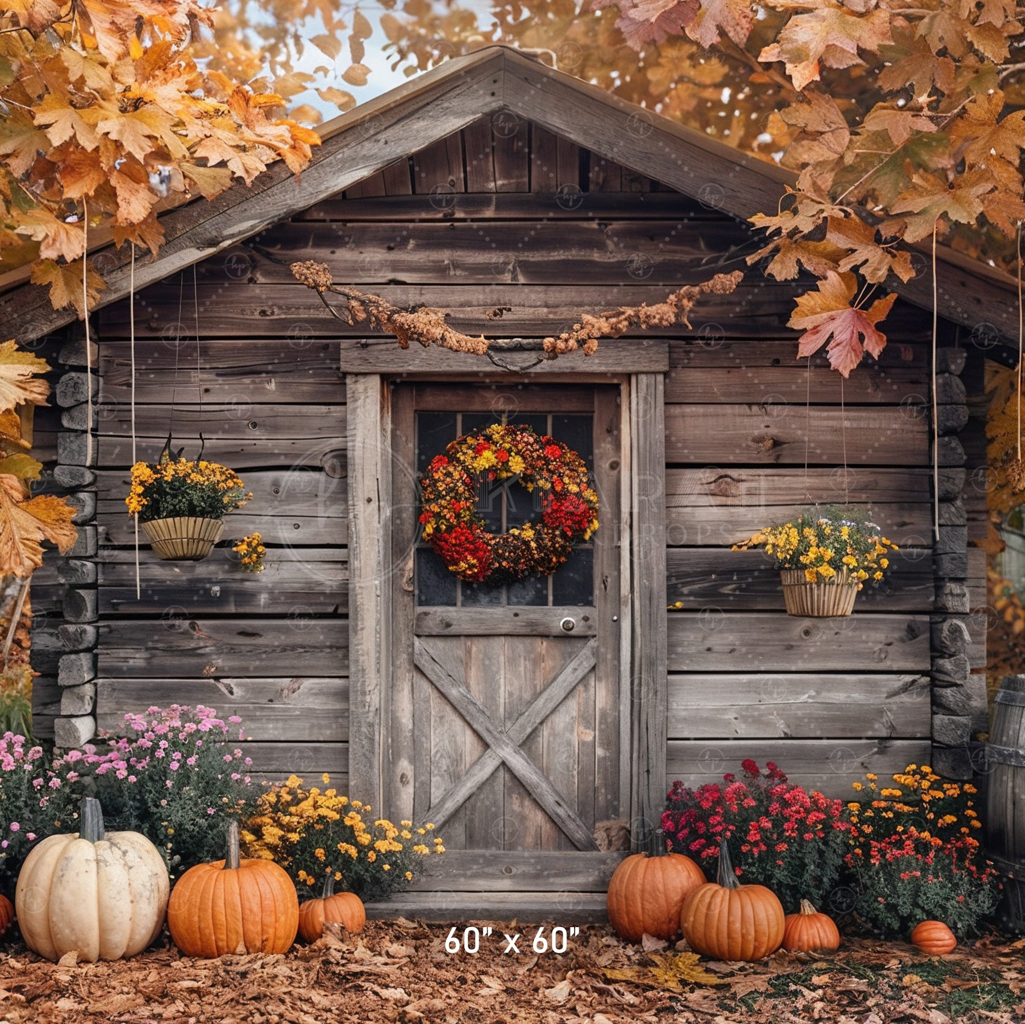 Rustic Autumn Cabin Backdrop