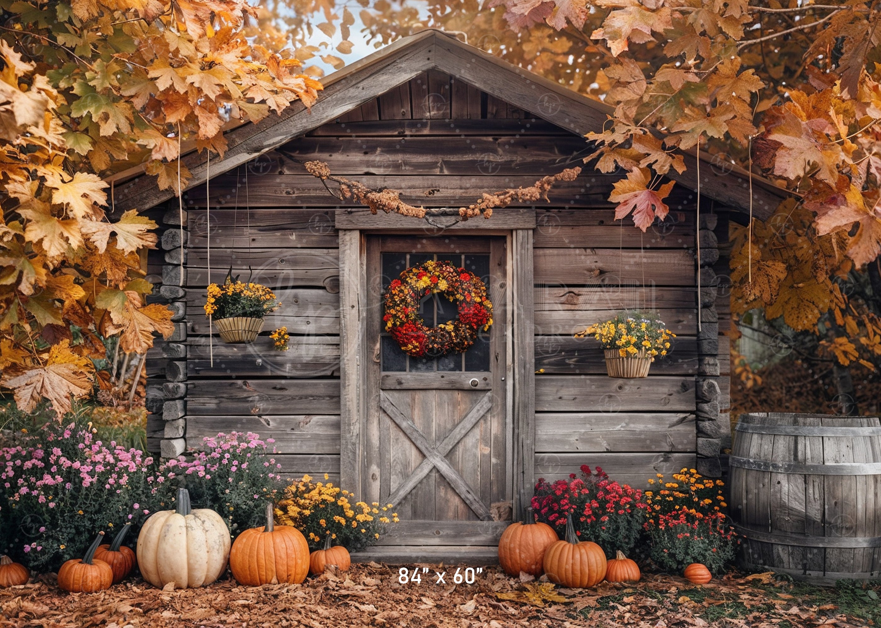 Rustic Autumn Cabin Backdrop