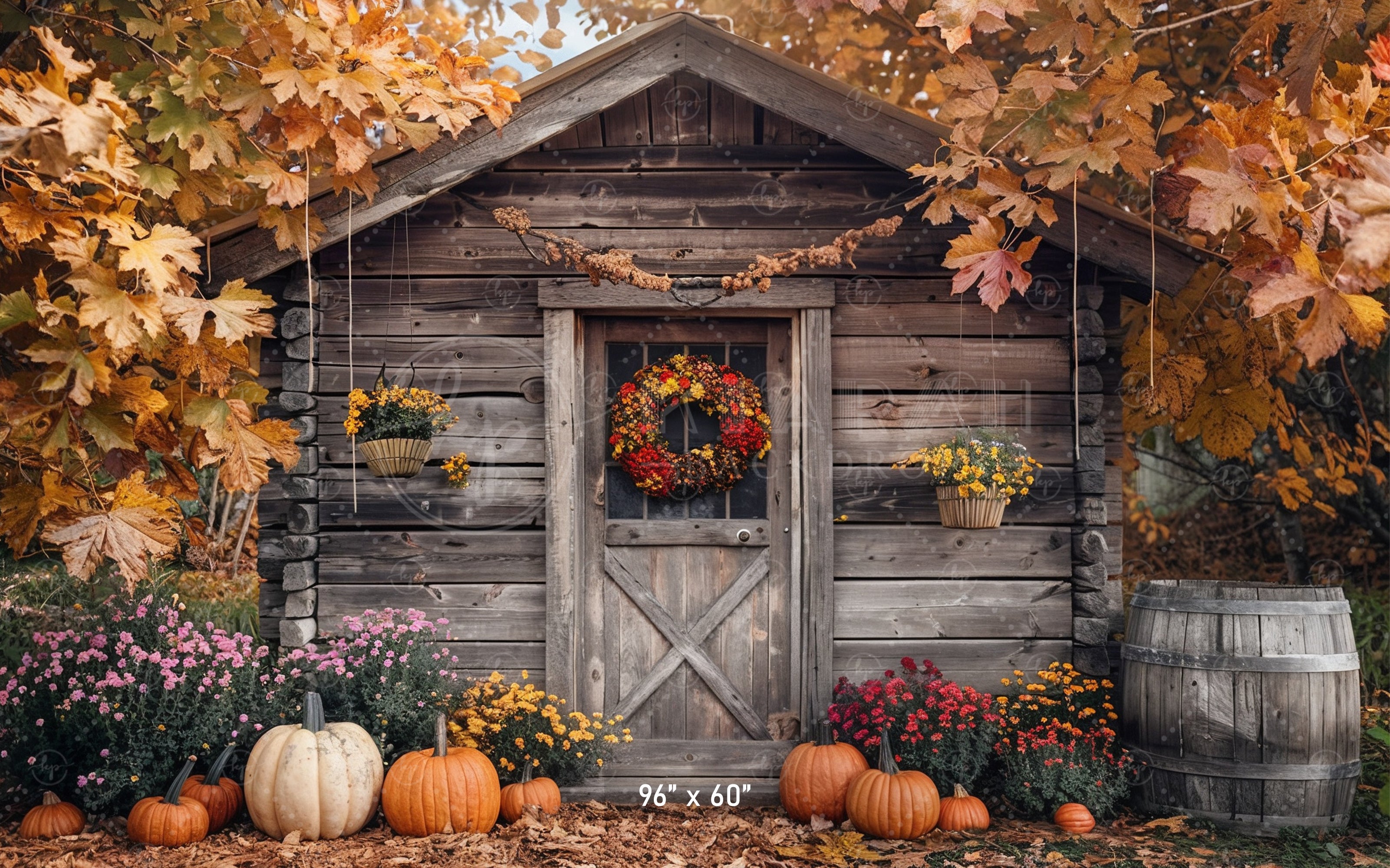 Rustic Autumn Cabin Backdrop