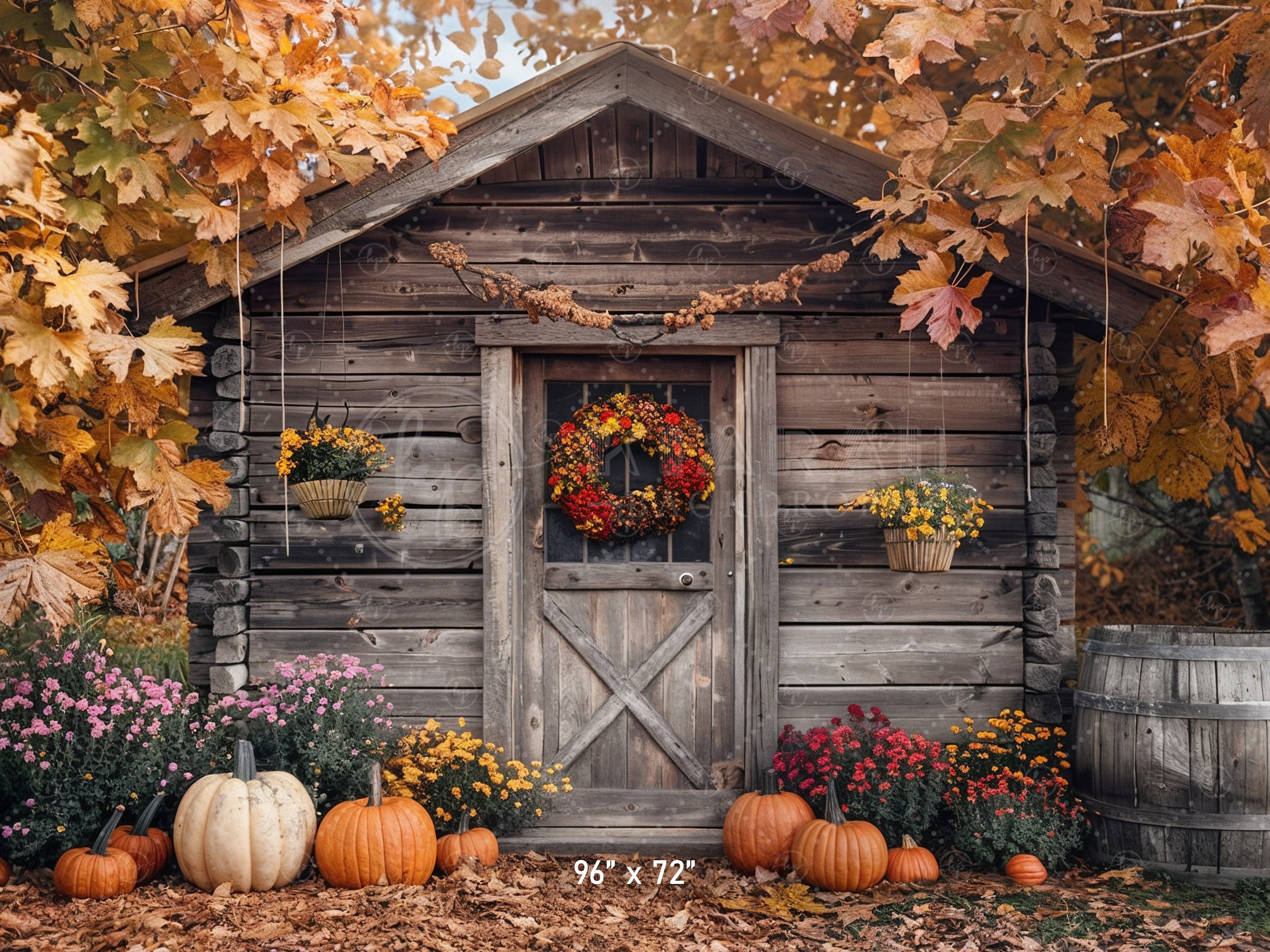 Rustic Autumn Cabin Backdrop